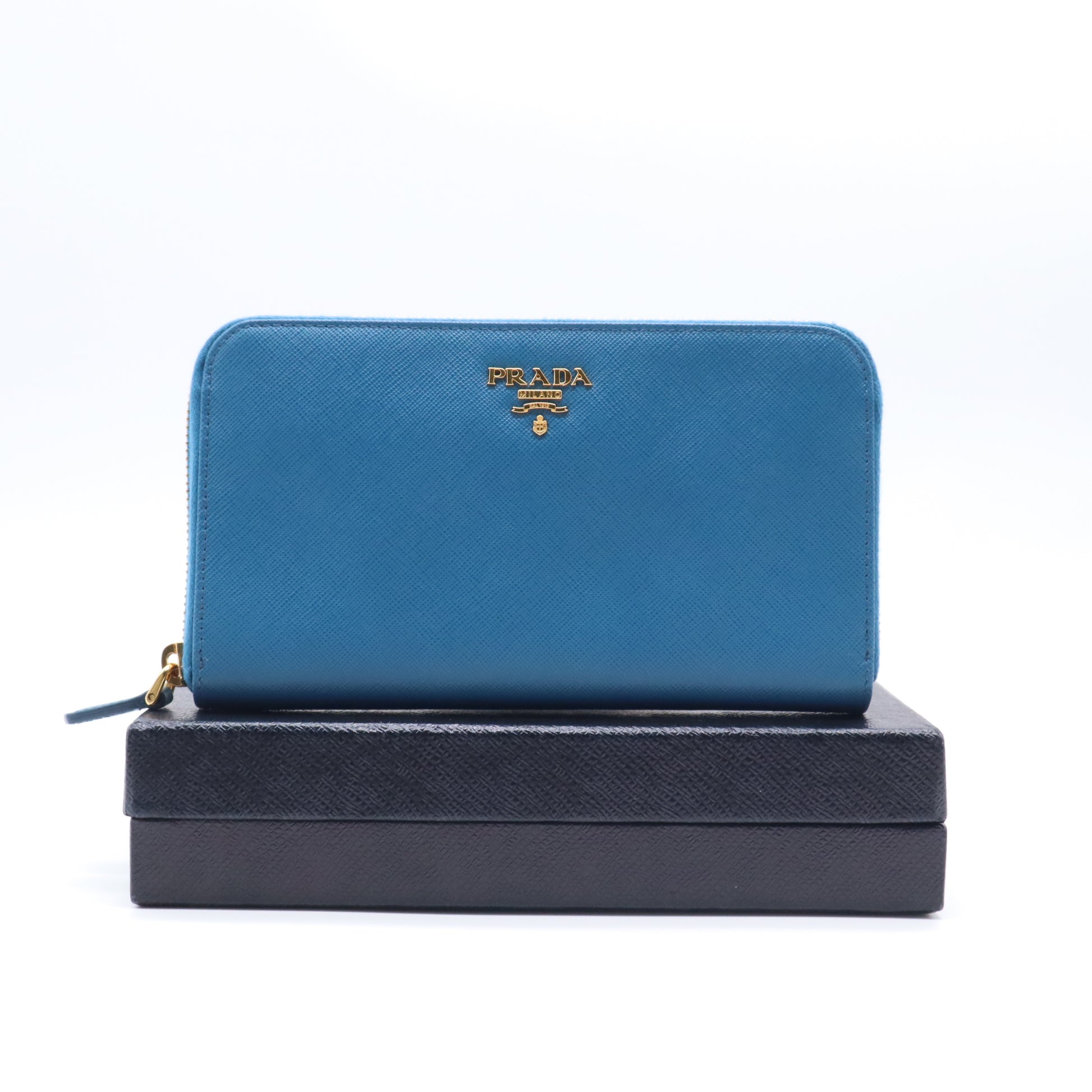 Prada Saffiano Metal Oro Zip Around Long Wallet W21582