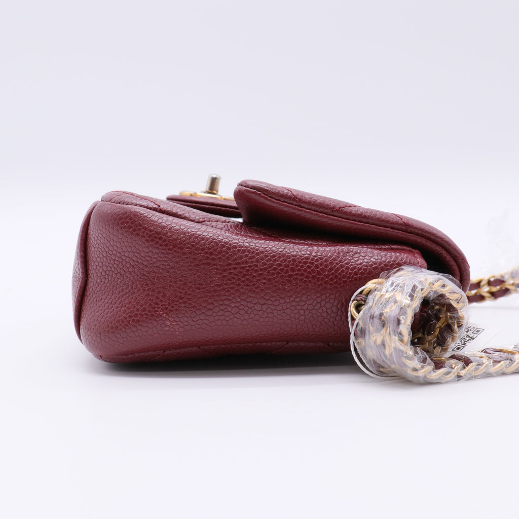 Caviar Quilted Mini Chain Soul Flap Burgundy twins