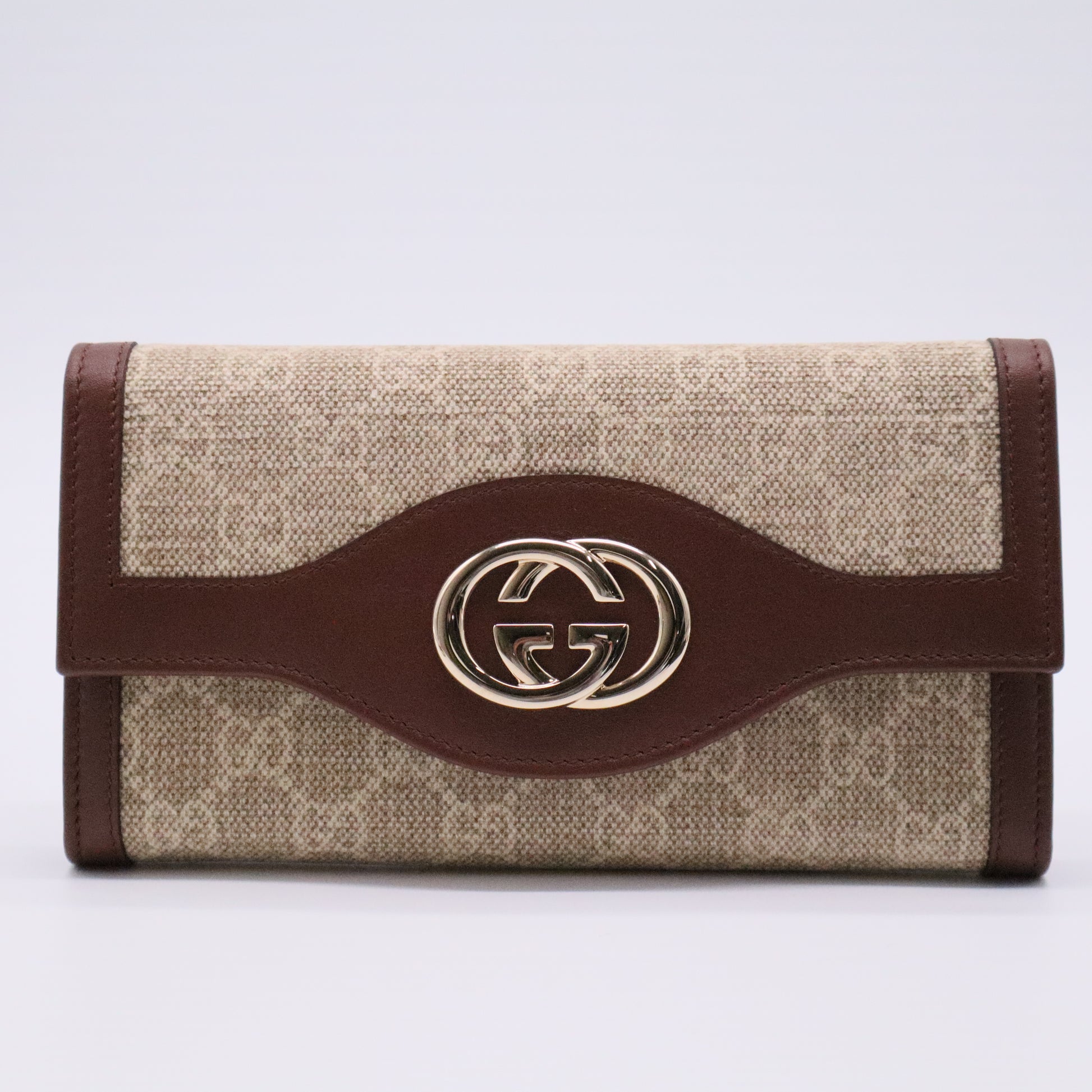 GG Jacquard Flap Wallet with Brown Leather Trim