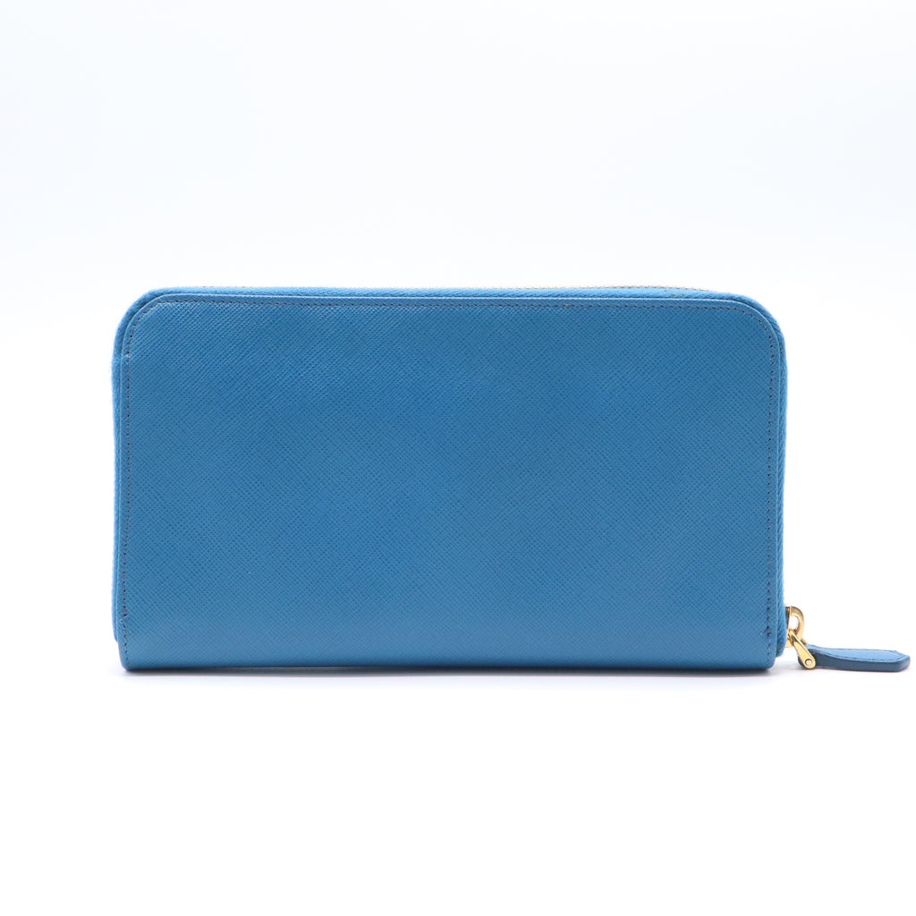 Prada Saffiano Metal Oro Zip Around Long Wallet W21582