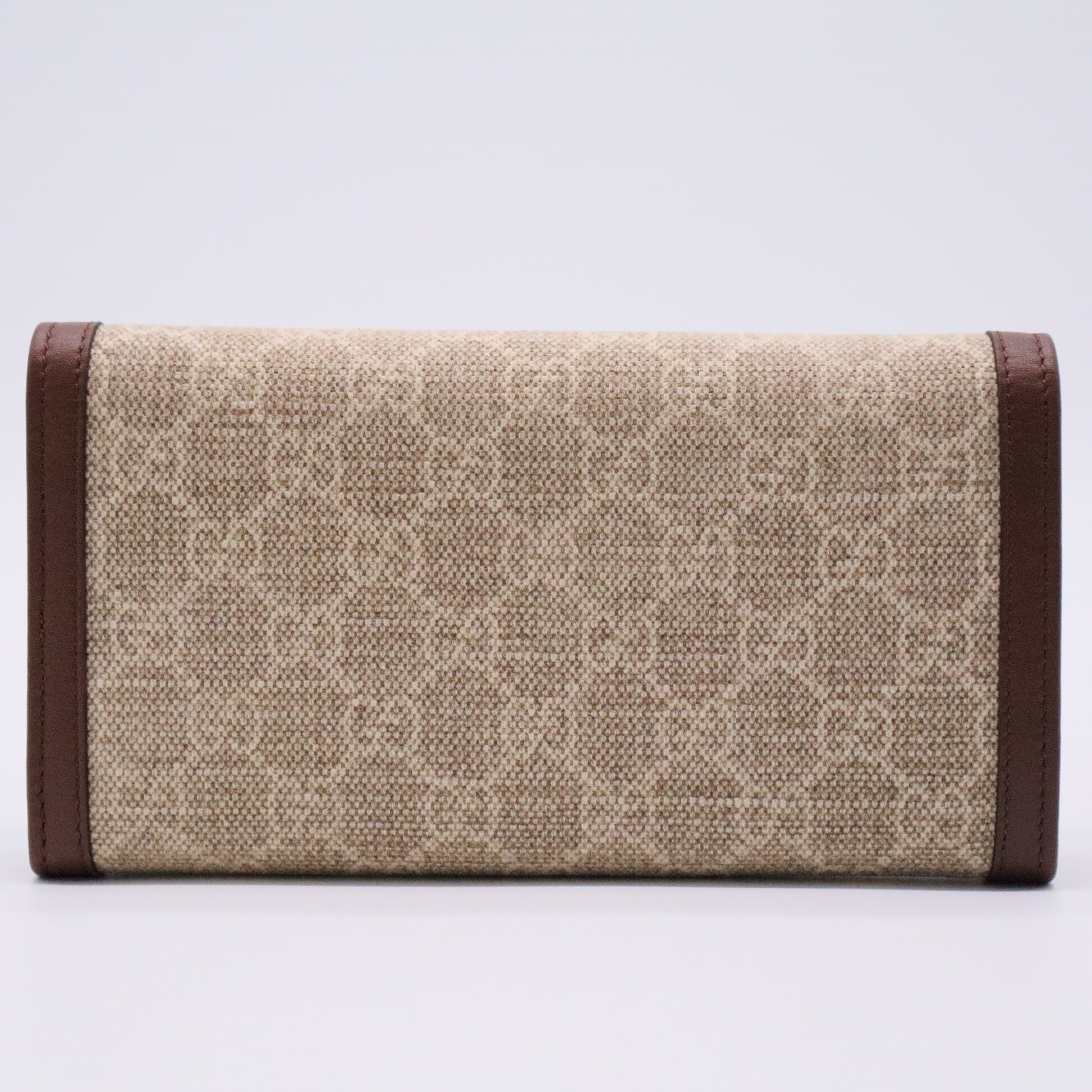 GG Jacquard Flap Wallet with Brown Leather Trim