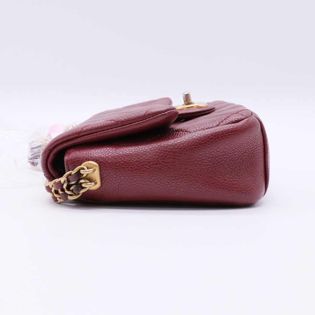 Caviar Quilted Mini Chain Soul Flap Burgundy twins