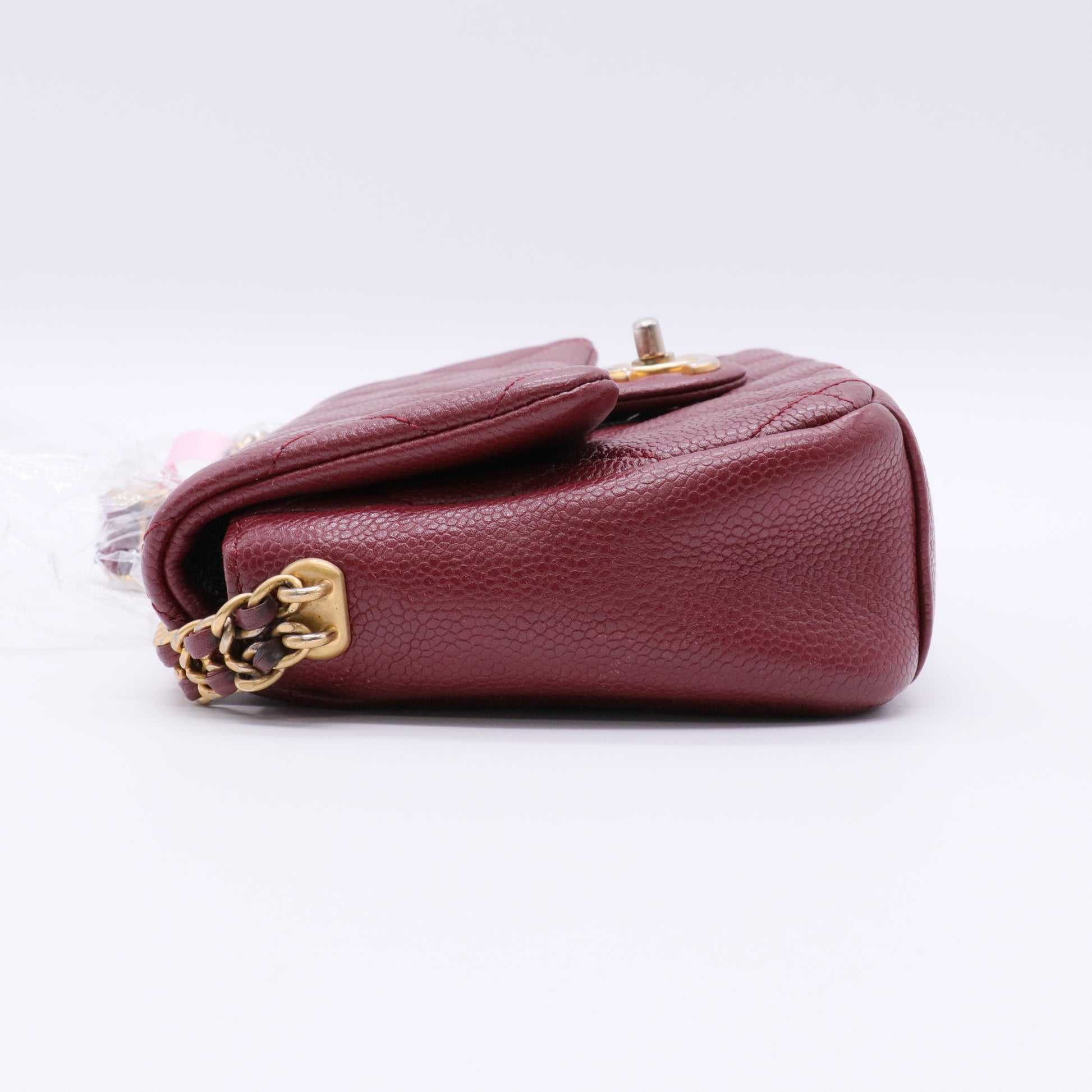 Caviar Quilted Mini Chain Soul Flap Burgundy twins