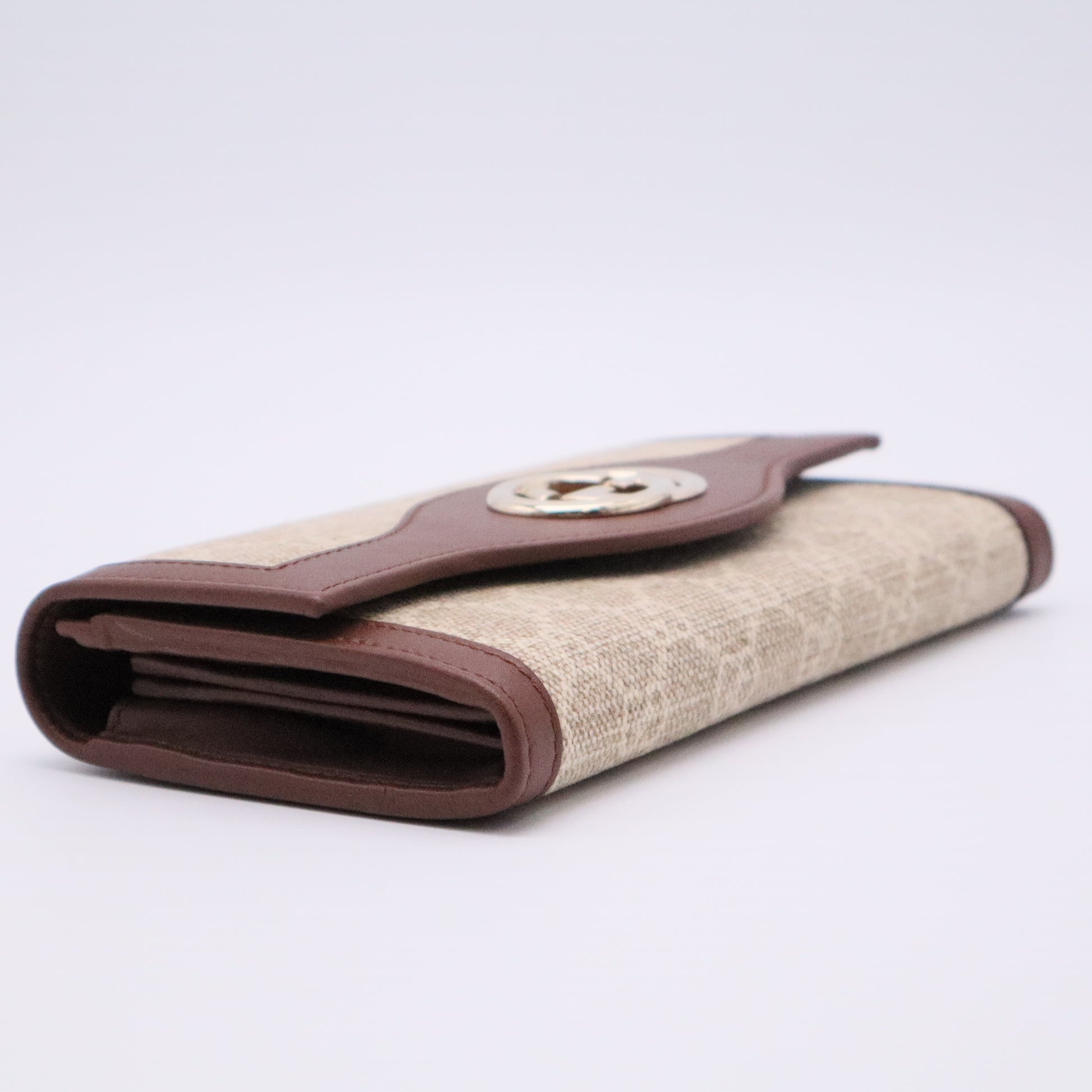 GG Jacquard Flap Wallet with Brown Leather Trim