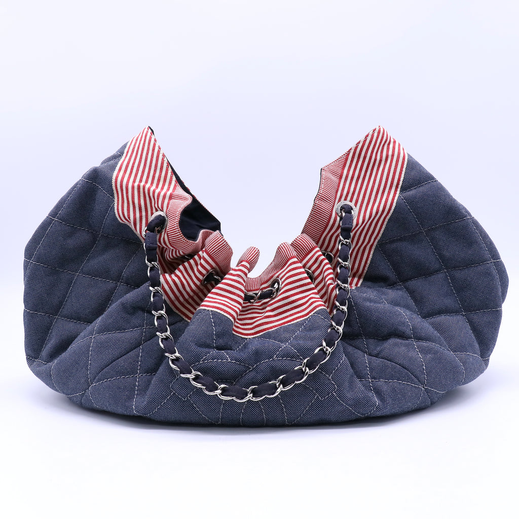 Chanel Coco Cabas Denim Drawstring Tote Bag twins B22363