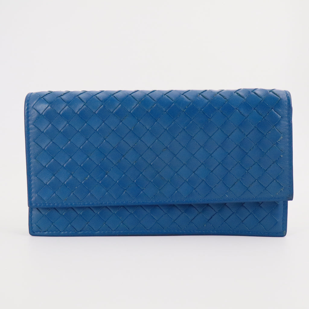 Bottega Veneta Nappa Intrecciato Continental Flap Wallet Bluette twins