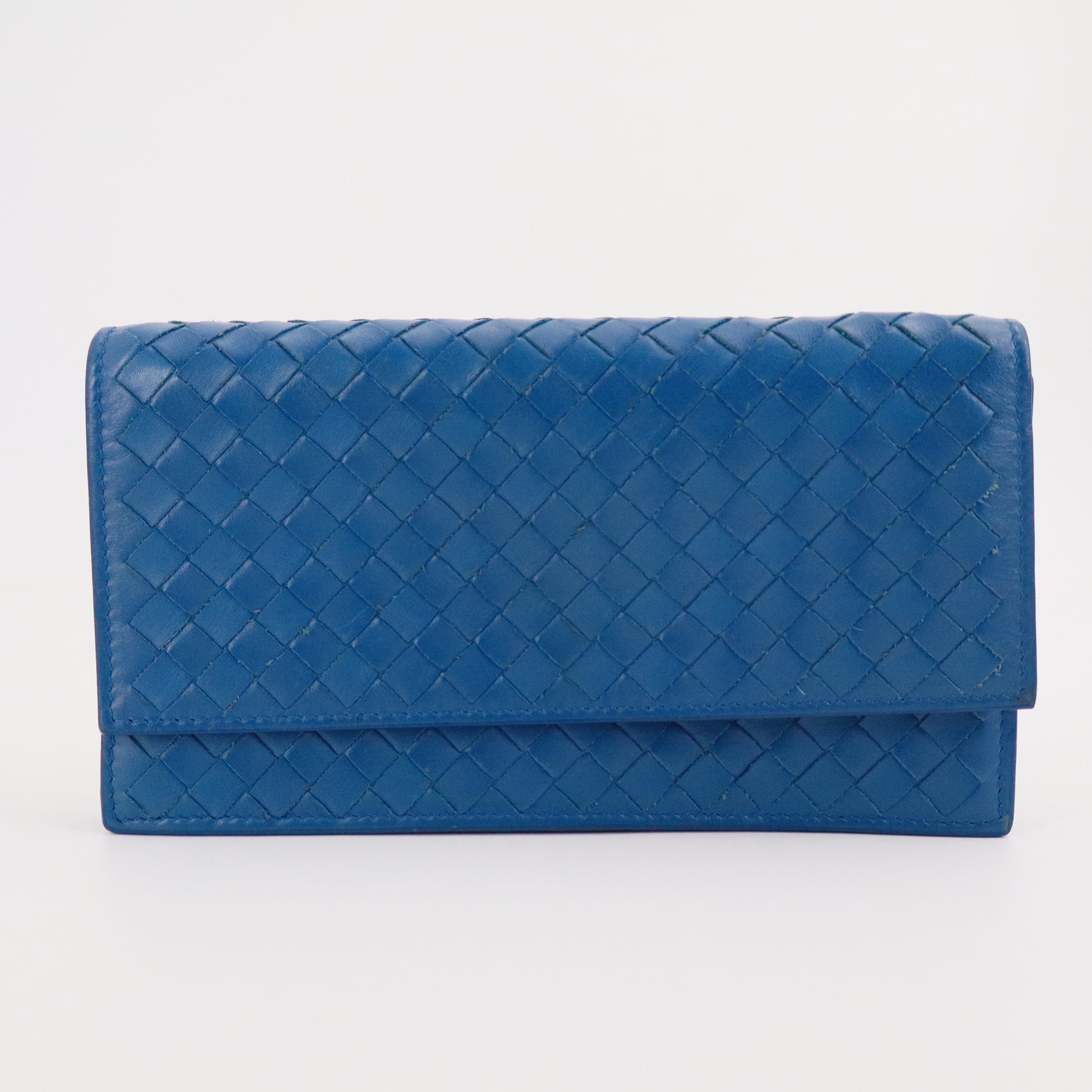 Bottega Veneta Nappa Intrecciato Continental Flap Wallet Bluette twins