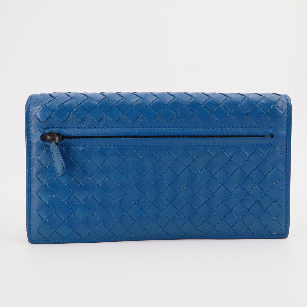Bottega Veneta Nappa Intrecciato Continental Flap Wallet Bluette twins