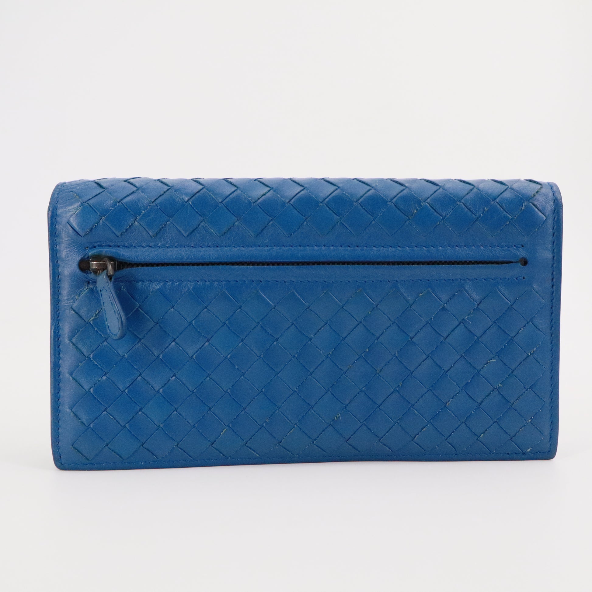 Bottega Veneta Nappa Intrecciato Continental Flap Wallet Bluette twins