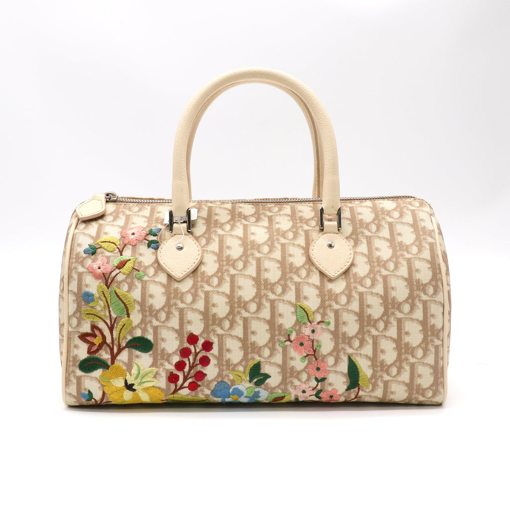 Christian Dior Beige Diorissimo Embroidered Flowers Tote Bag Twins LDJ5037