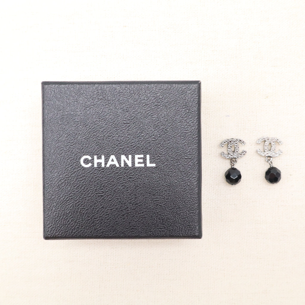 Chanel Interlocking CC Crystal Faceted Bead Drop Earrings W21606