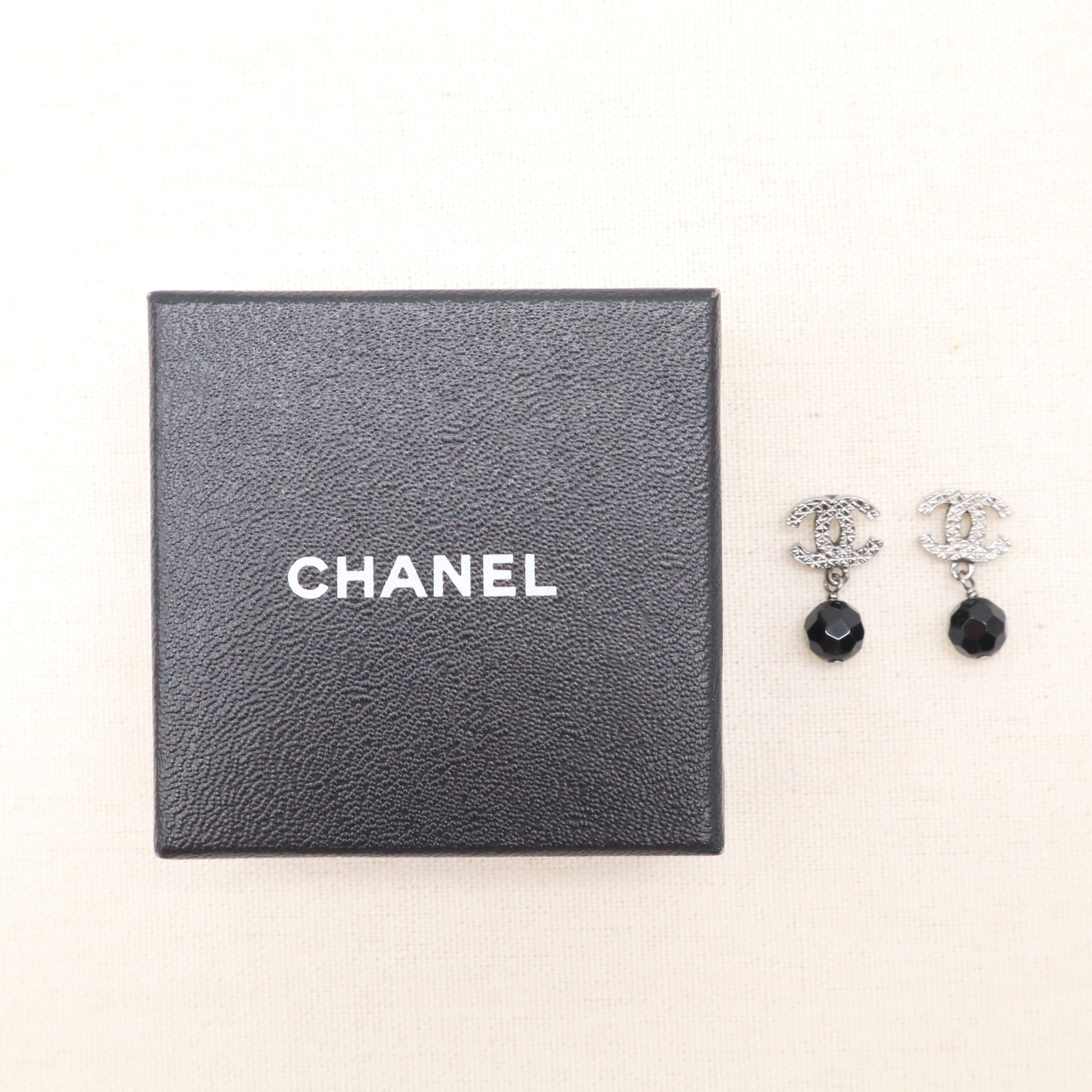 Chanel Interlocking CC Crystal Faceted Bead Drop Earrings W21606