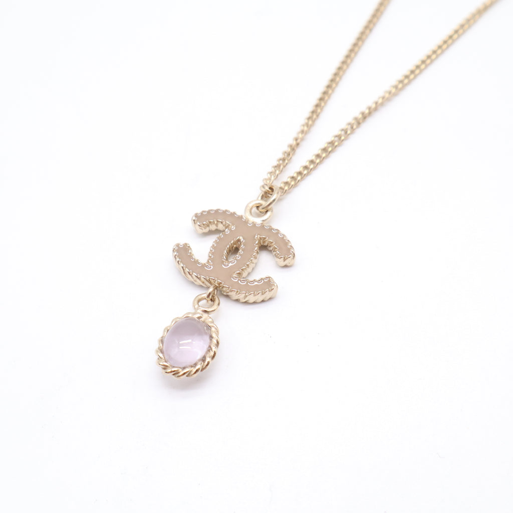 Chanel Textured CC Purple Gripoix Pendant Necklace W21607