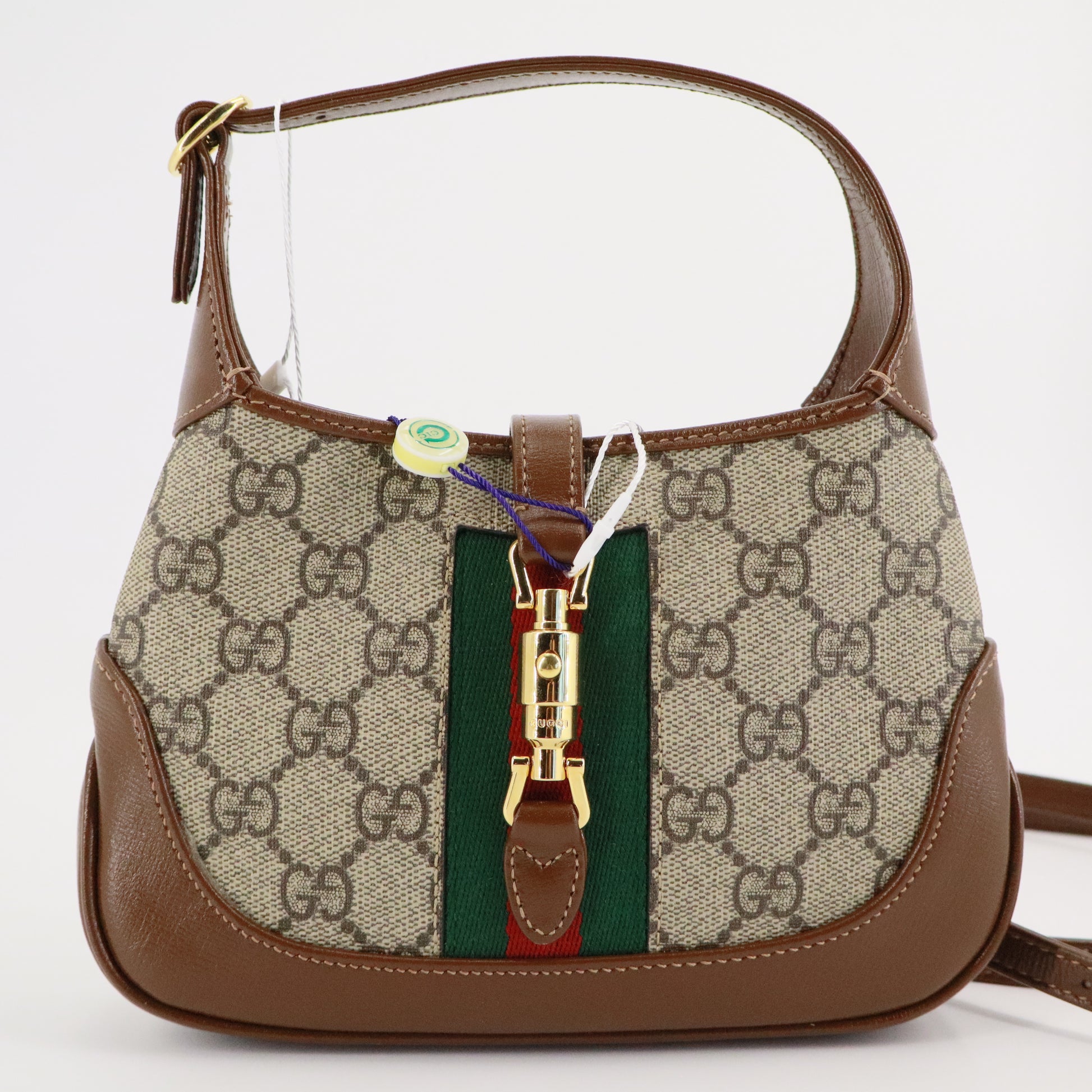 Gucci Supreme Monogram Azalea Calfskin Web Mini Jackie 1961 Hobo Beige Ebony Brown Sugar twin