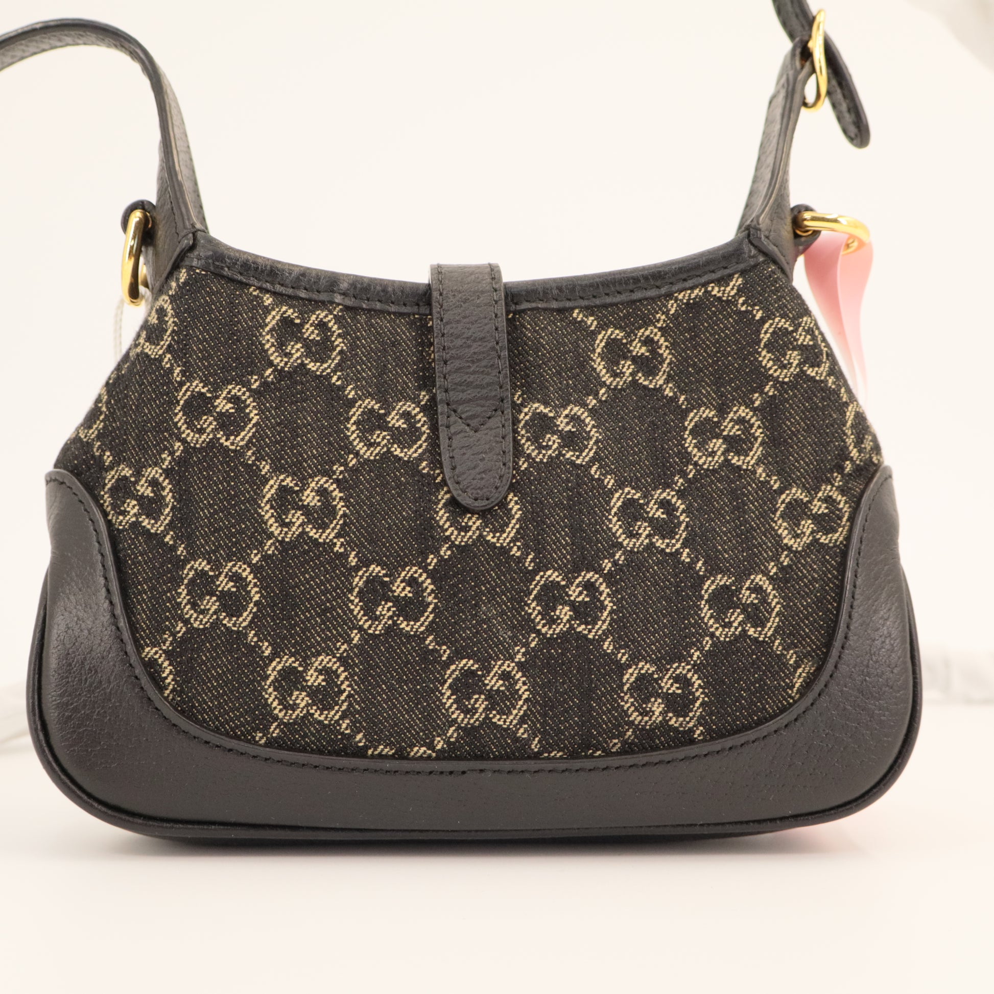 Gucci Jacquard Black Denim GG Monogram Textured Dollar Calfskin Mini Jackie 1961 Hobo twins
