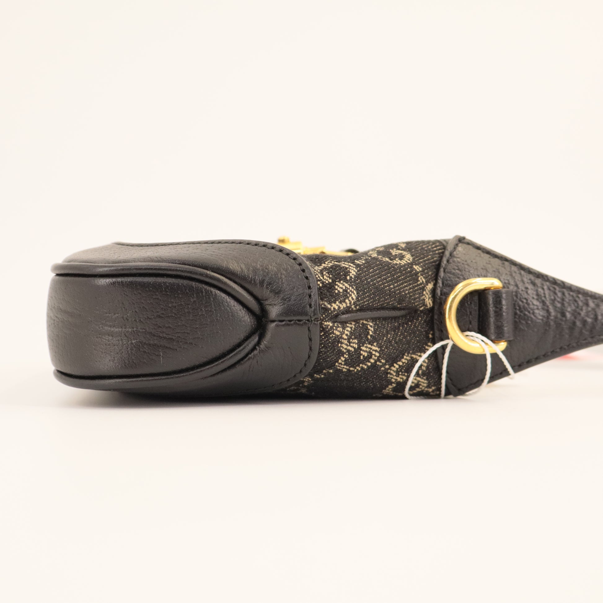 Gucci Jacquard Black Denim GG Monogram Textured Dollar Calfskin Mini Jackie 1961 Hobo twins