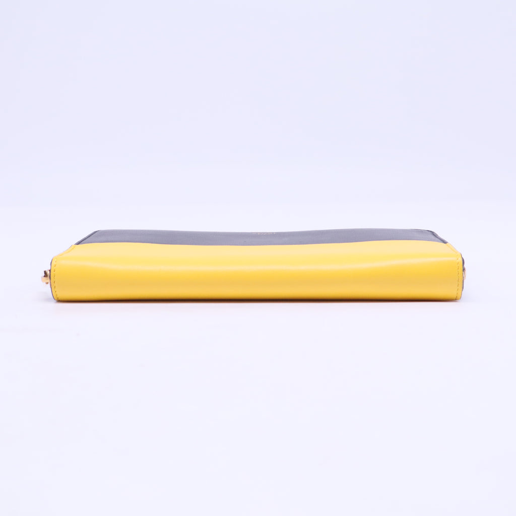 Round Zipper Long Wallet Yellow Black Bicolor Wallet Leather W20385