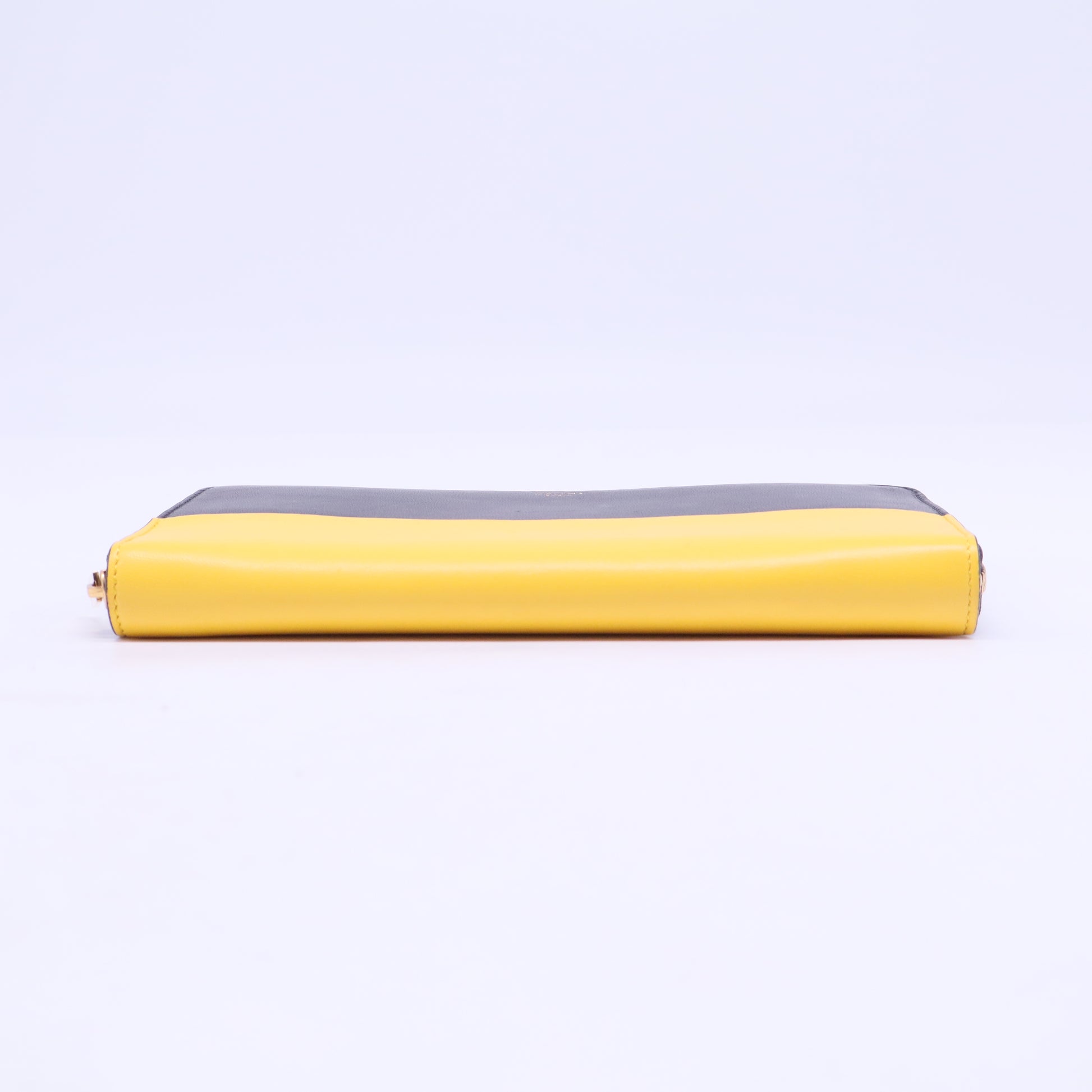 Round Zipper Long Wallet Yellow Black Bicolor Wallet Leather W20385
