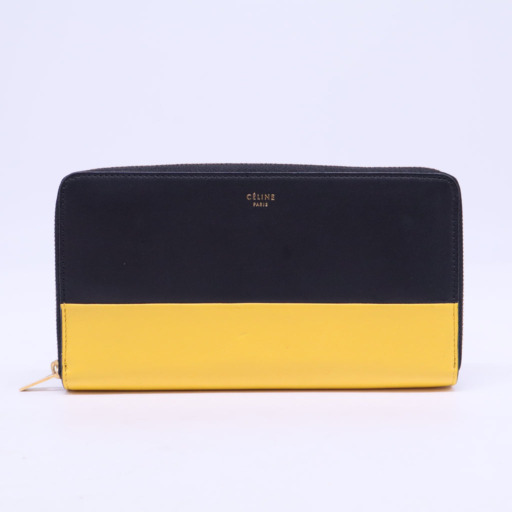 Round Zipper Long Wallet Yellow Black Bicolor Wallet Leather W20385