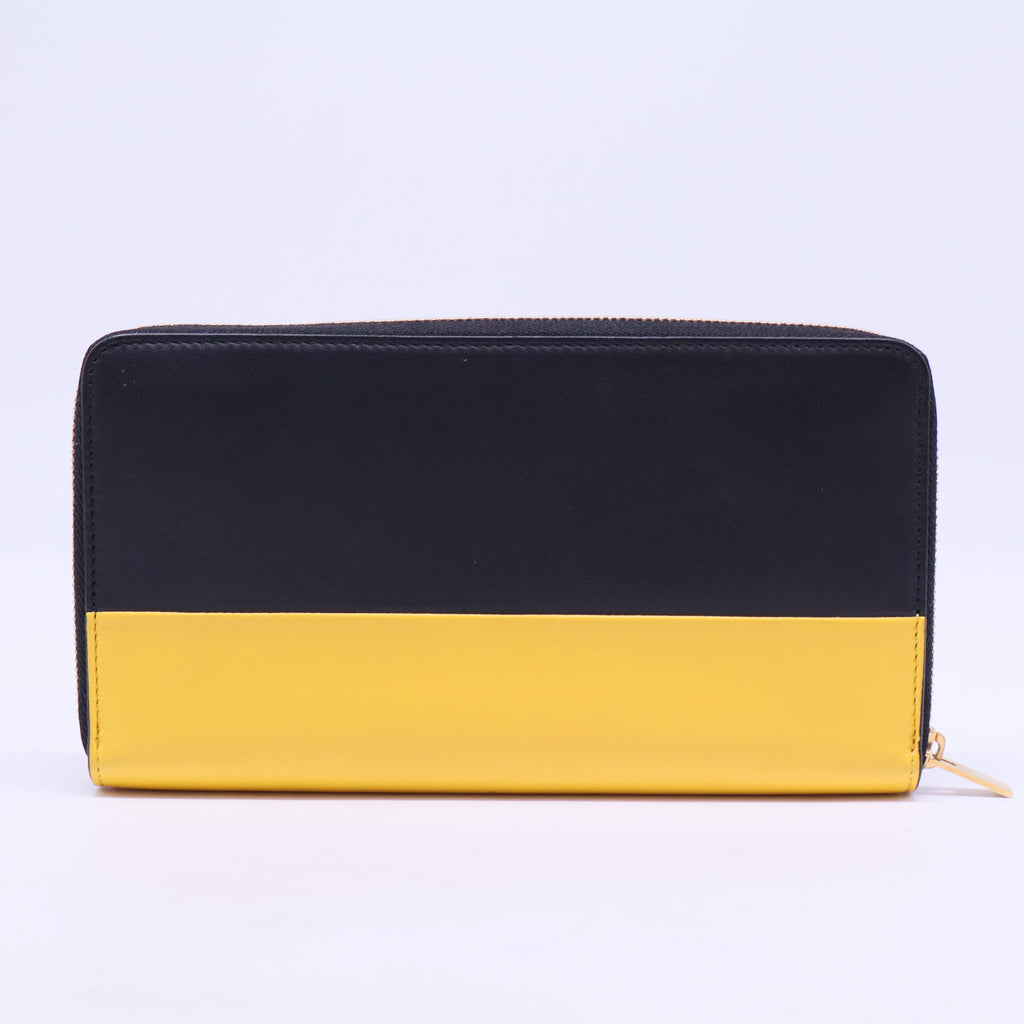 Round Zipper Long Wallet Yellow Black Bicolor Wallet Leather W20385