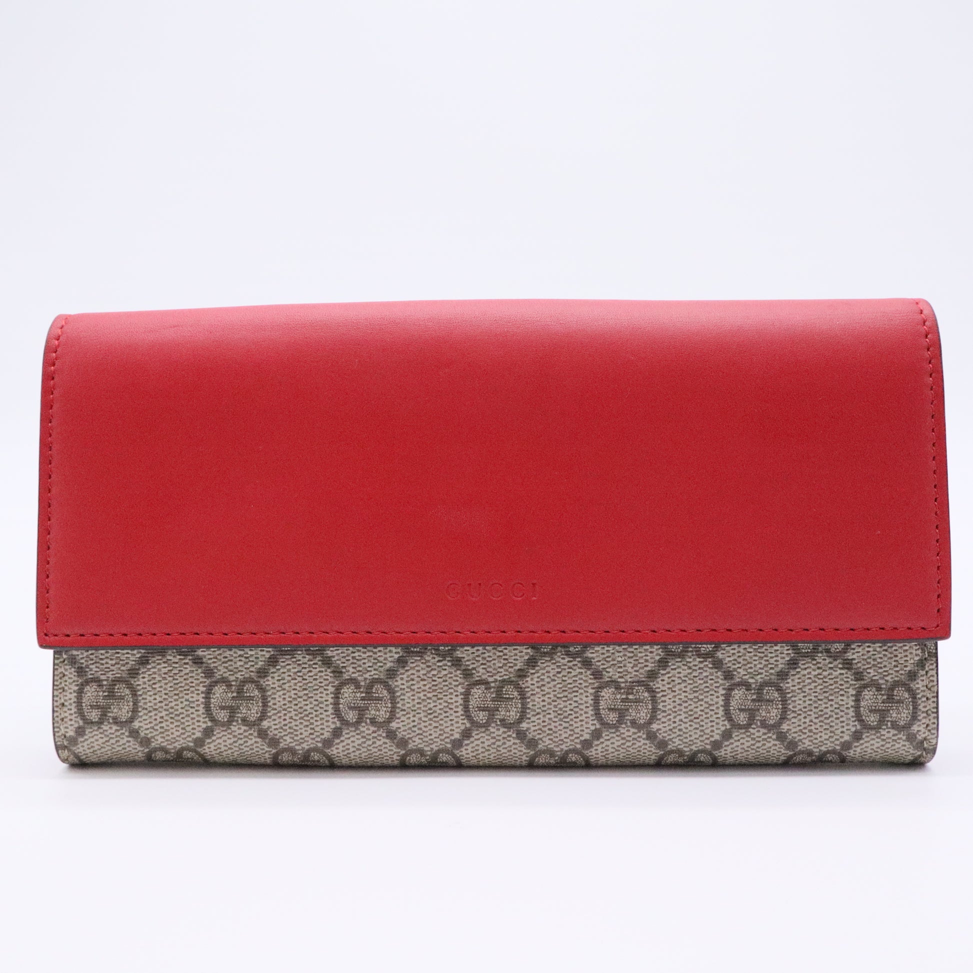 GG Supreme Monogram Calfskin Continental Wallet Beige Ebony Hibiscus Red New Rosette Gisel