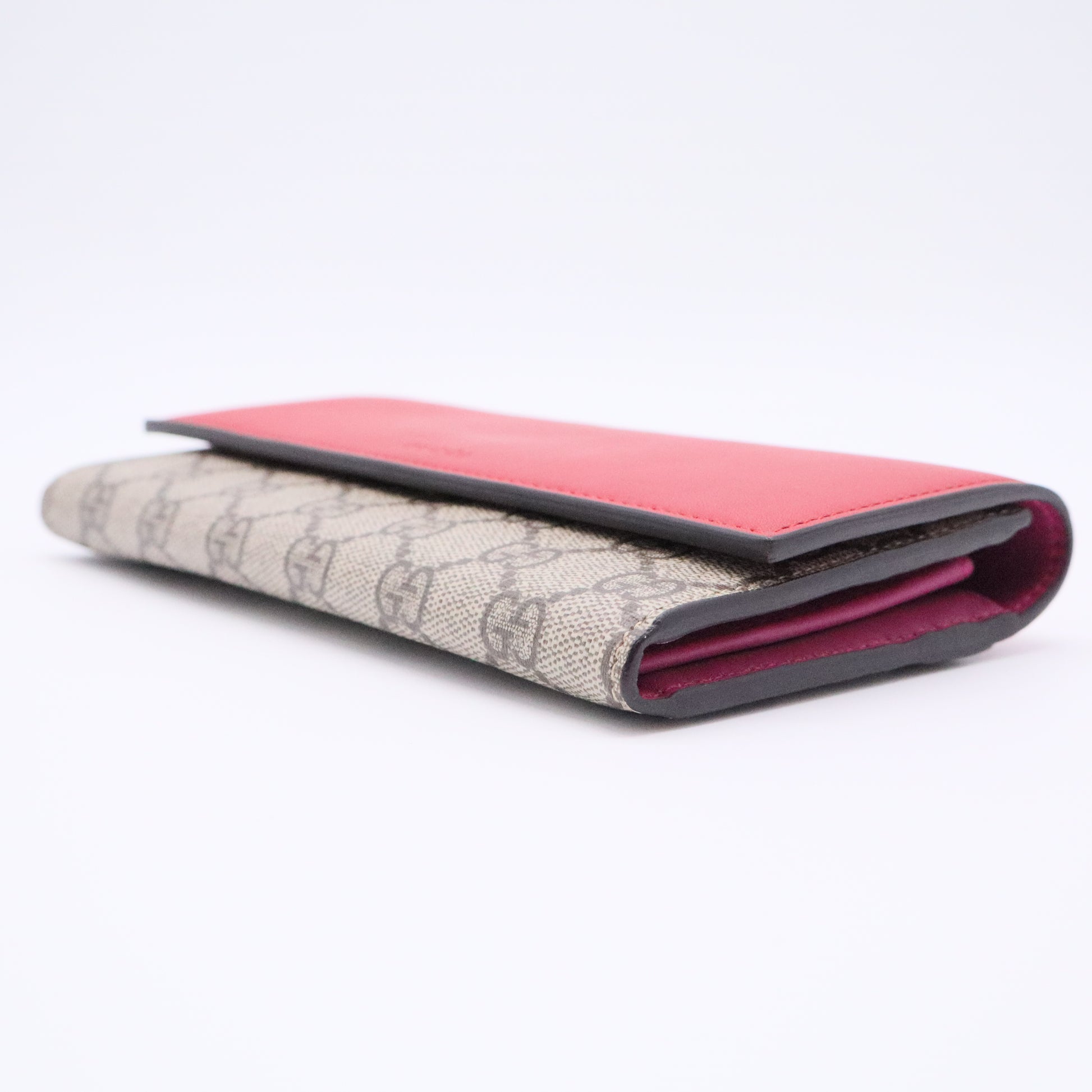 GG Supreme Monogram Calfskin Continental Wallet Beige Ebony Hibiscus Red New Rosette Gisel