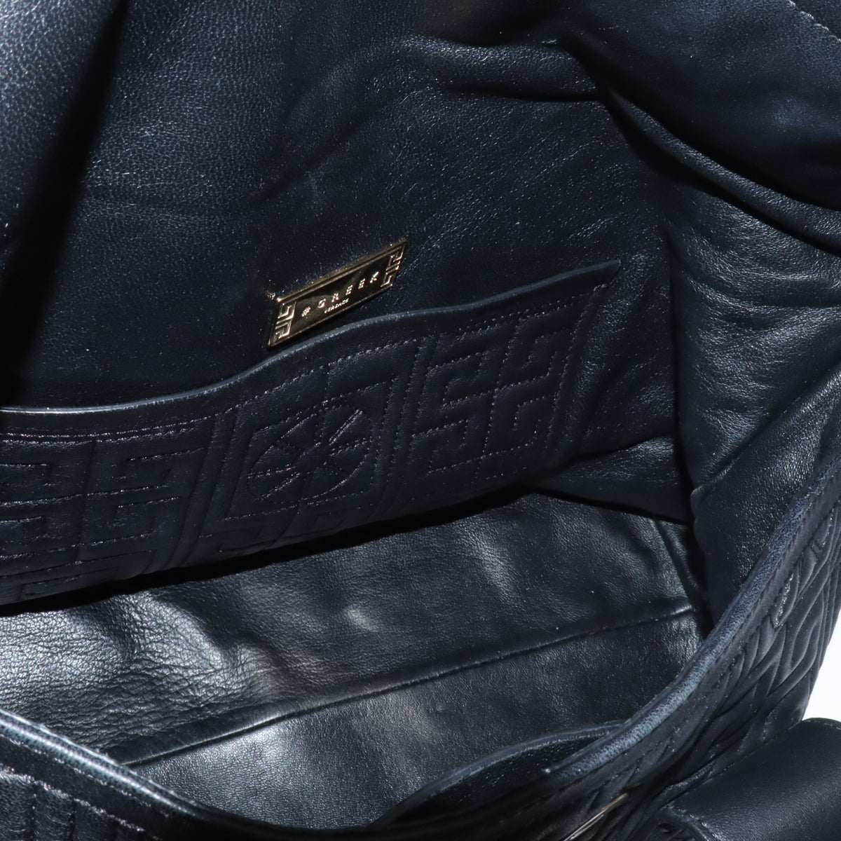 Versace Black Quilted Embossed Leather Greek Key Medusa Flap Satchel Bag Twins B24101