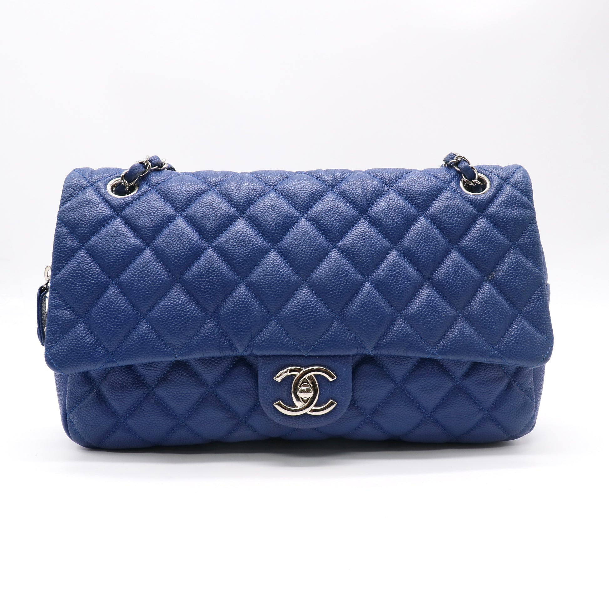 Chanel Lambskin Quilted Medium Single Flap Blue Twins LDJ5038