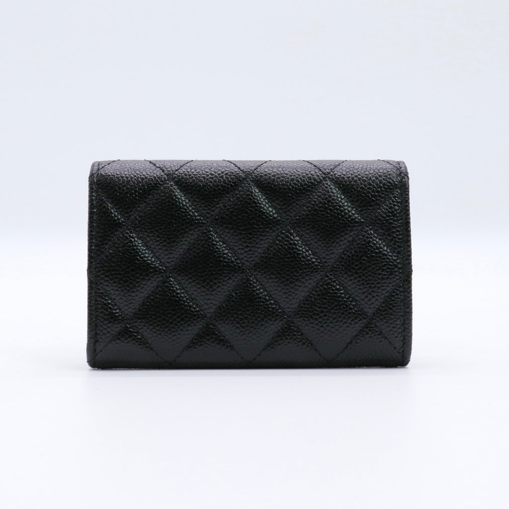 Caviar Quilted Chain CC Flap Card Holder Black twins