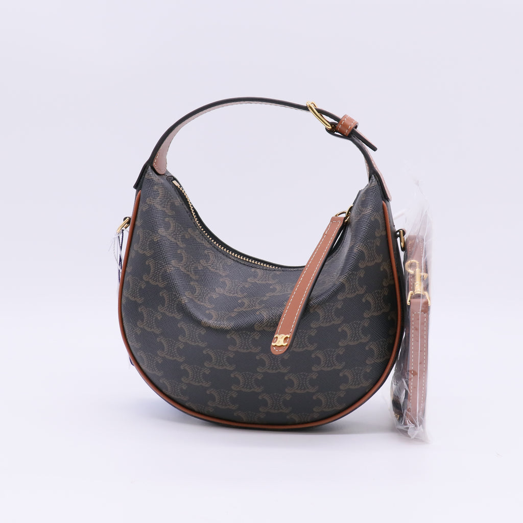 Celine Triomphe Canvas Calfskin Teen Lulu Shoulder Bag Tan twins LDZ995