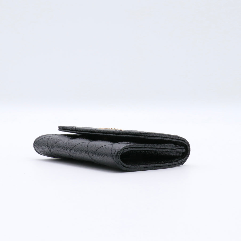 Caviar Quilted Chain CC Flap Card Holder Black twins
