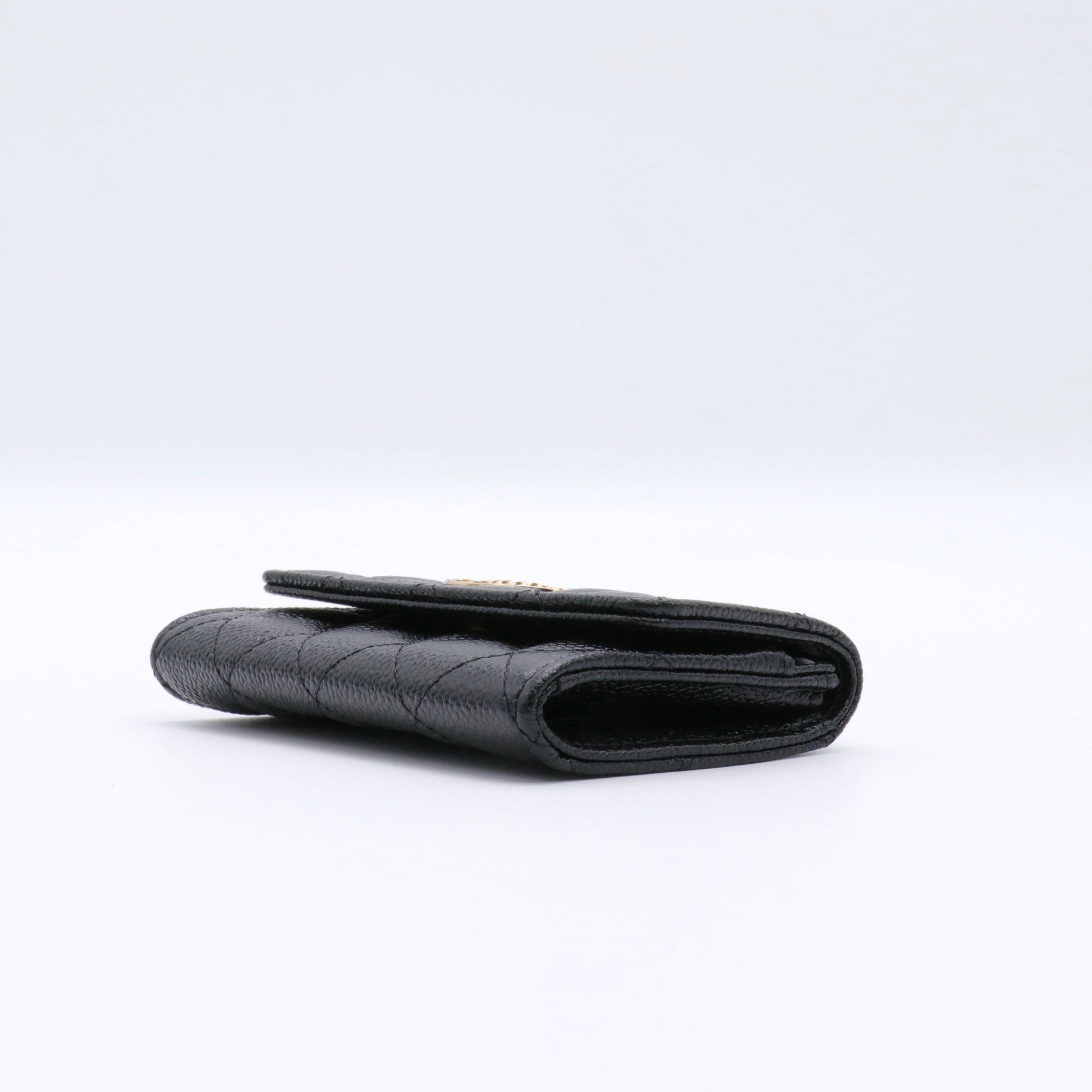 Caviar Quilted Chain CC Flap Card Holder Black twins