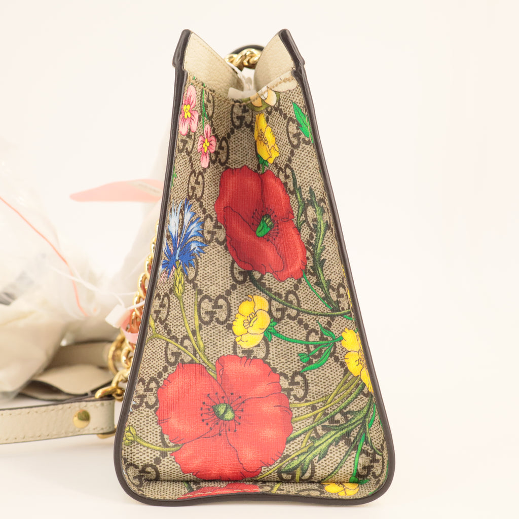 Gucci GG Supreme Monogram Flora Textured Calfskin Small Padlock Tote twins