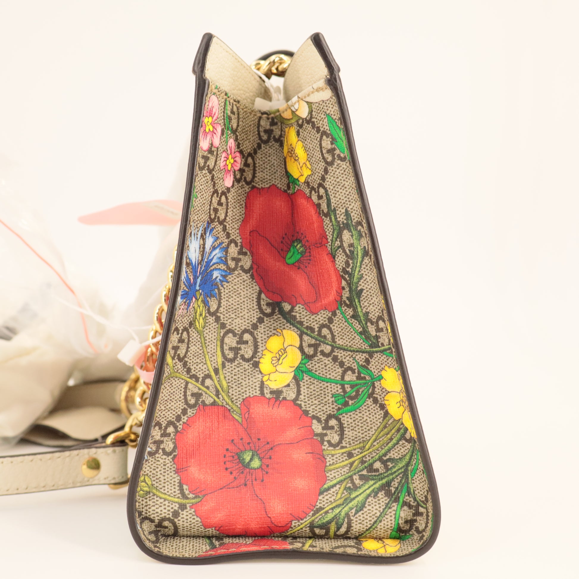 Gucci GG Supreme Monogram Flora Textured Calfskin Small Padlock Tote twins
