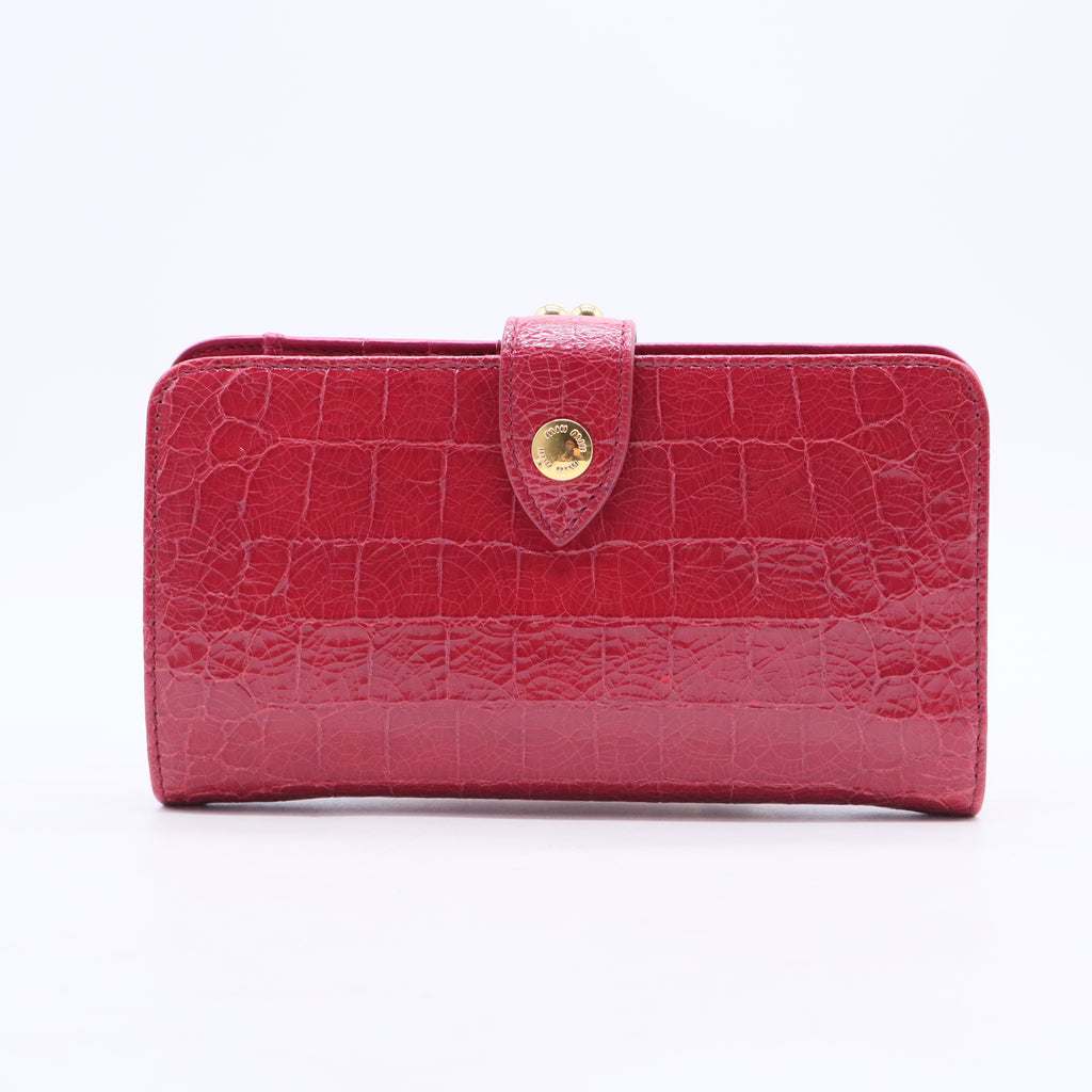 Miu Miu Coral Pink Croc Embossed Leather Long Wallet Twins LDJ3067