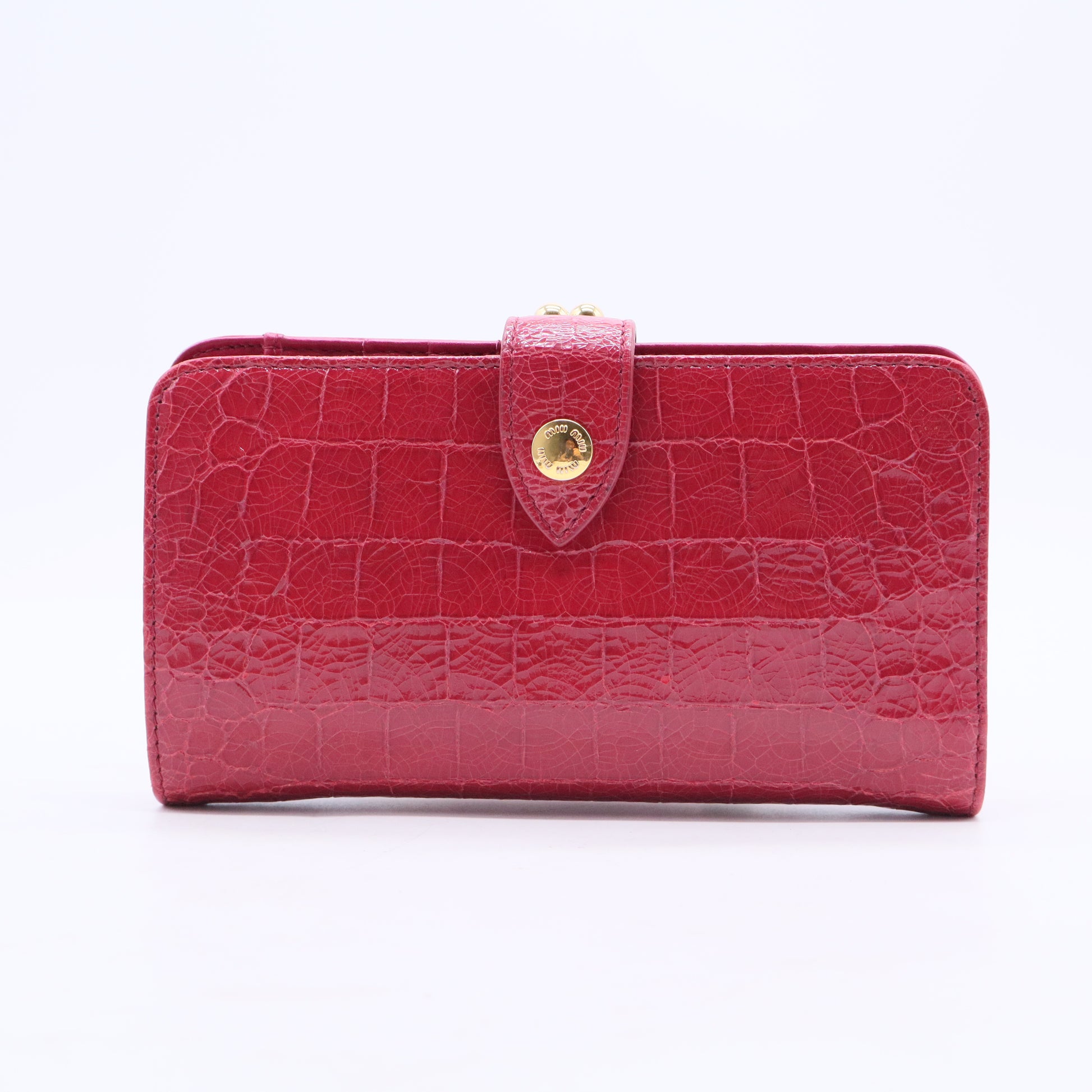 Miu Miu Coral Pink Croc Embossed Leather Long Wallet Twins LDJ3067