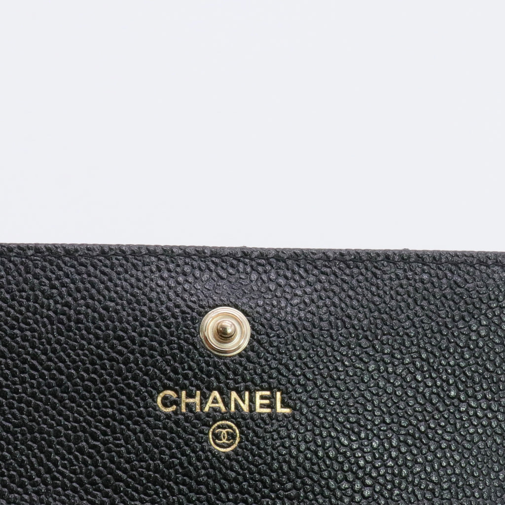 Caviar Quilted Chain CC Flap Card Holder Black twins