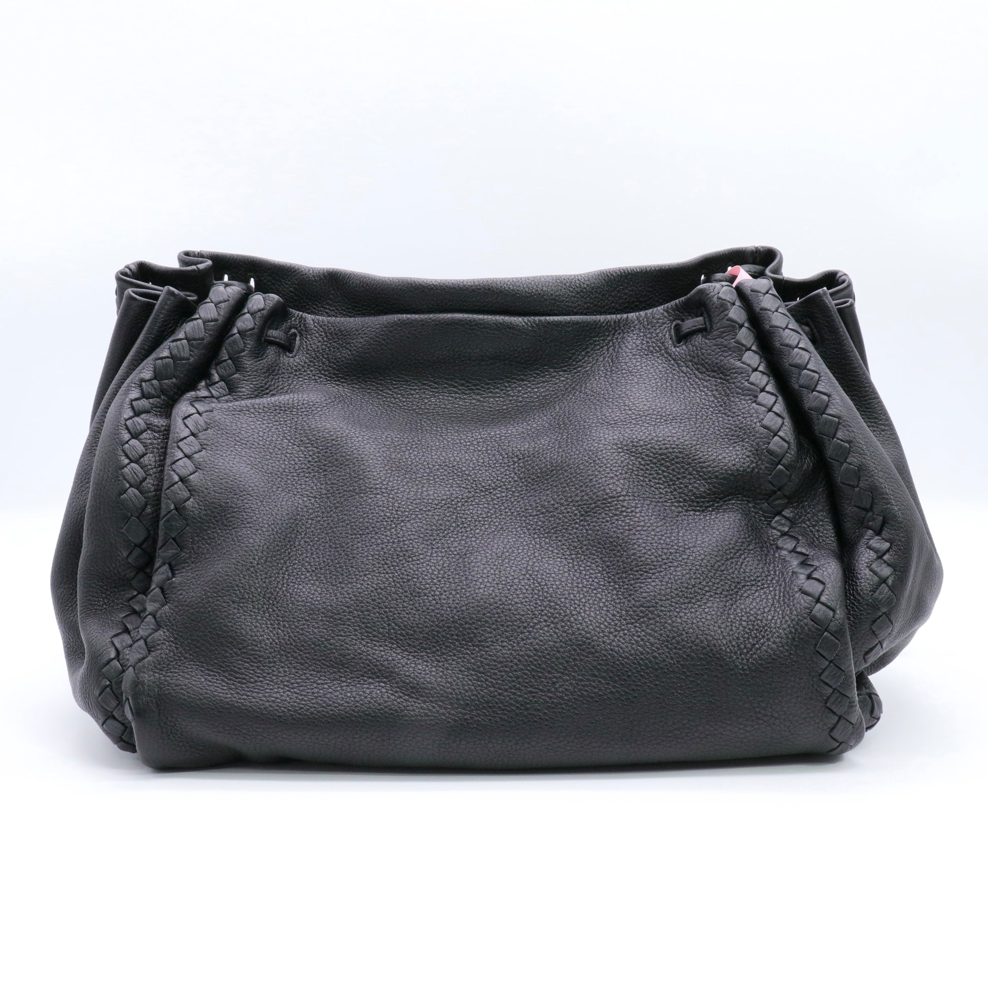Drawstring Shoulder Bag Leather with Intrecciato Nappa twins