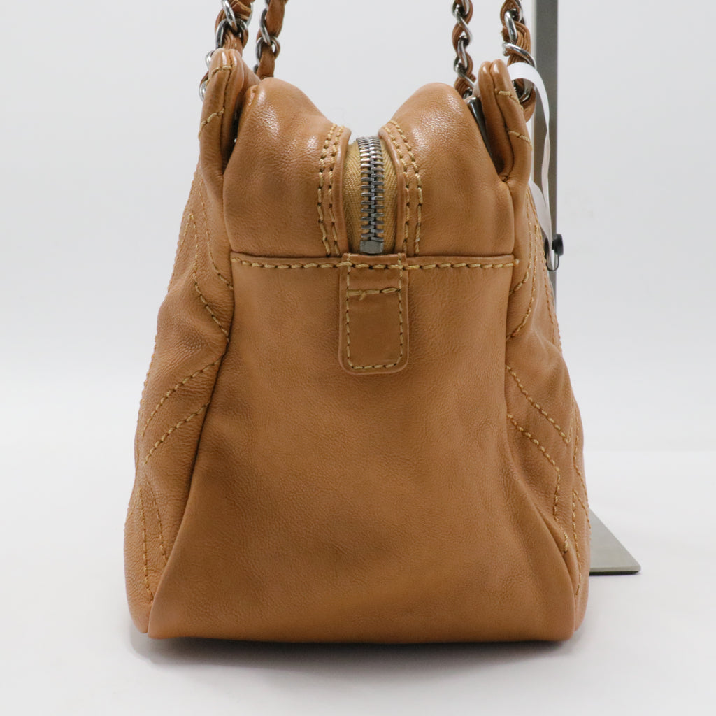 Quilted chain handle bag caramel leather large CC logo