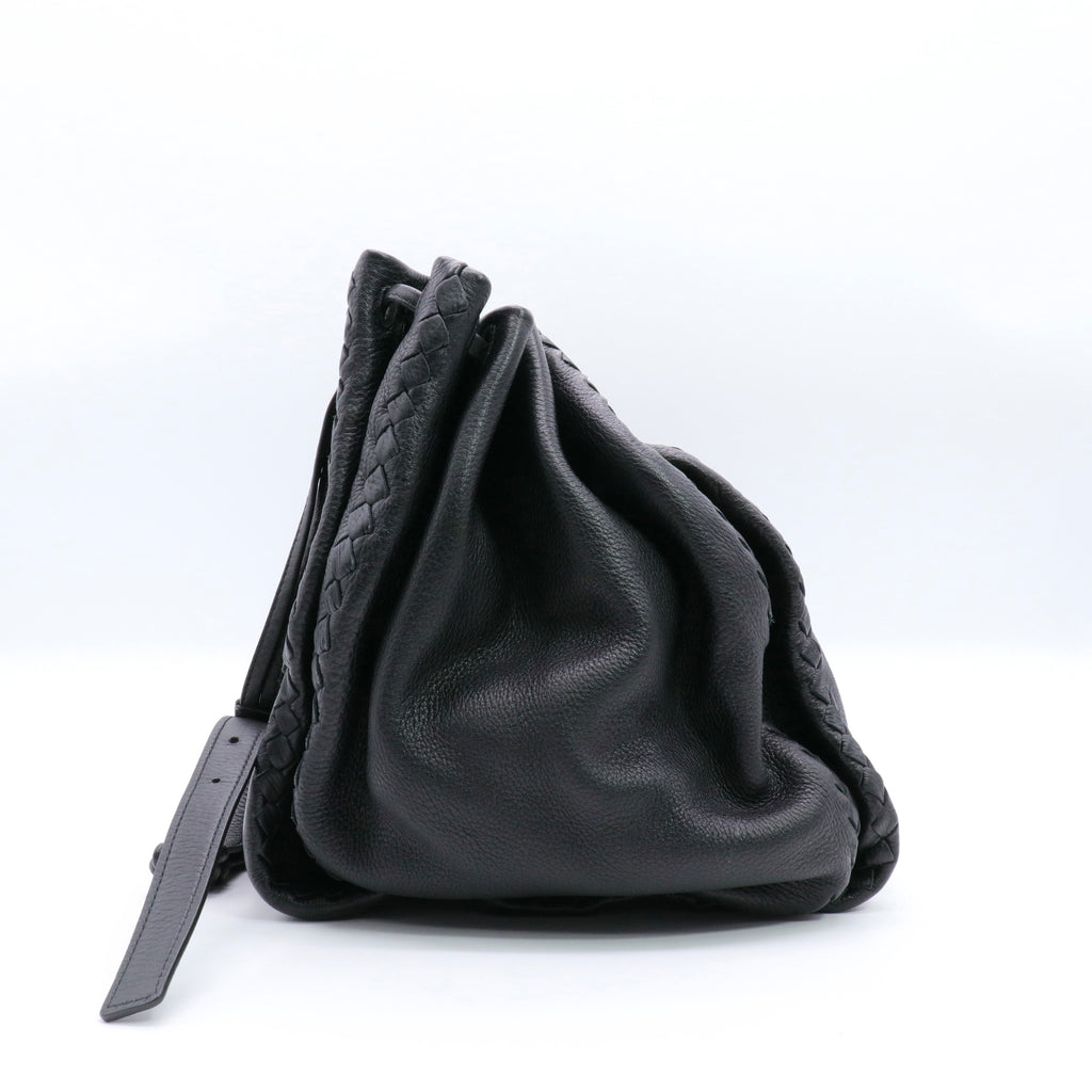 Drawstring Shoulder Bag Leather with Intrecciato Nappa twins