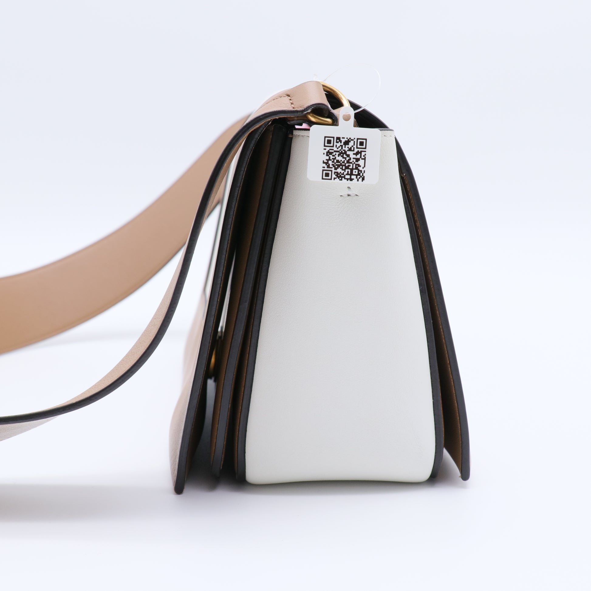 Shiny Smooth Calfskin Medium Frame Shoulder Bag Tan twins