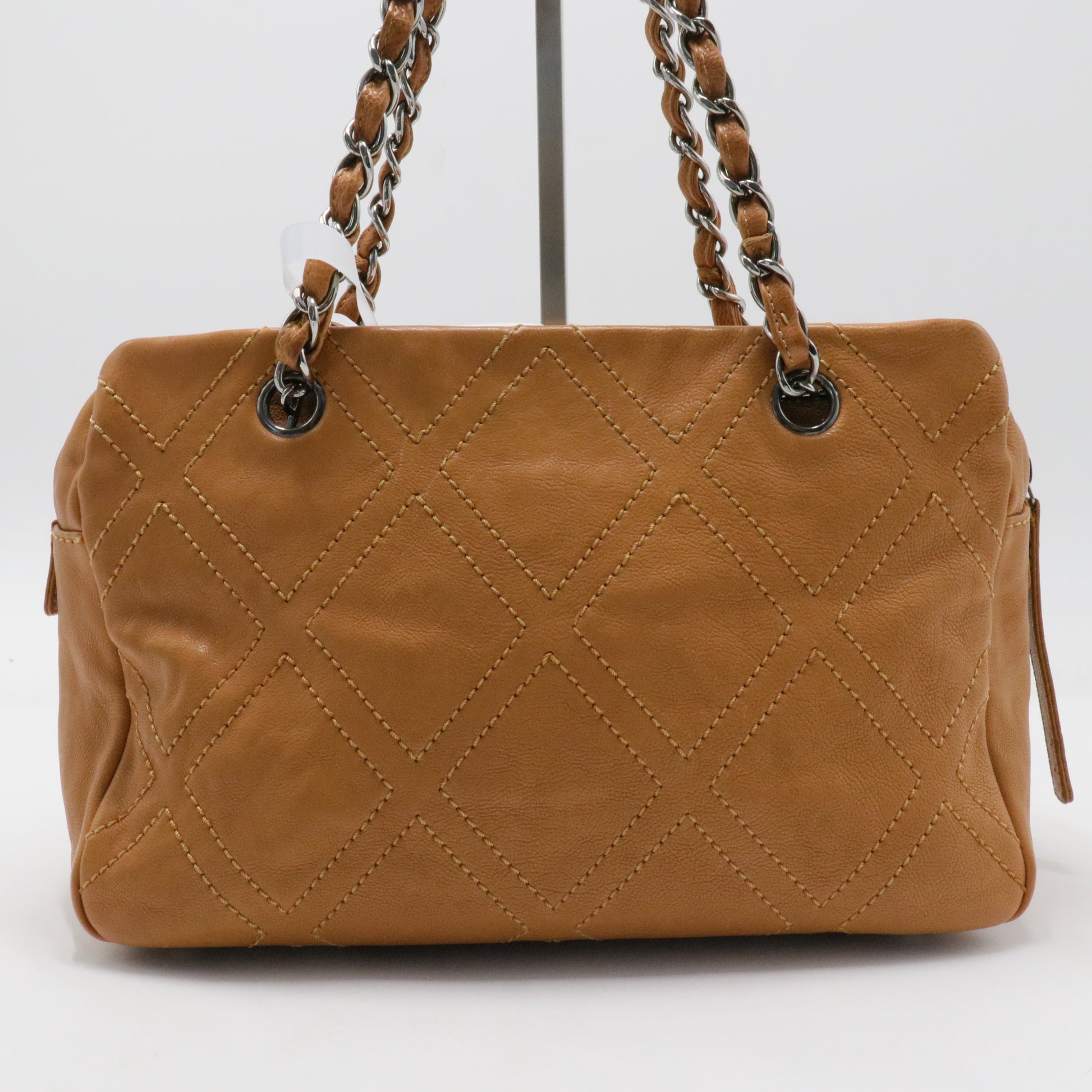 Quilted chain handle bag caramel leather large CC logo