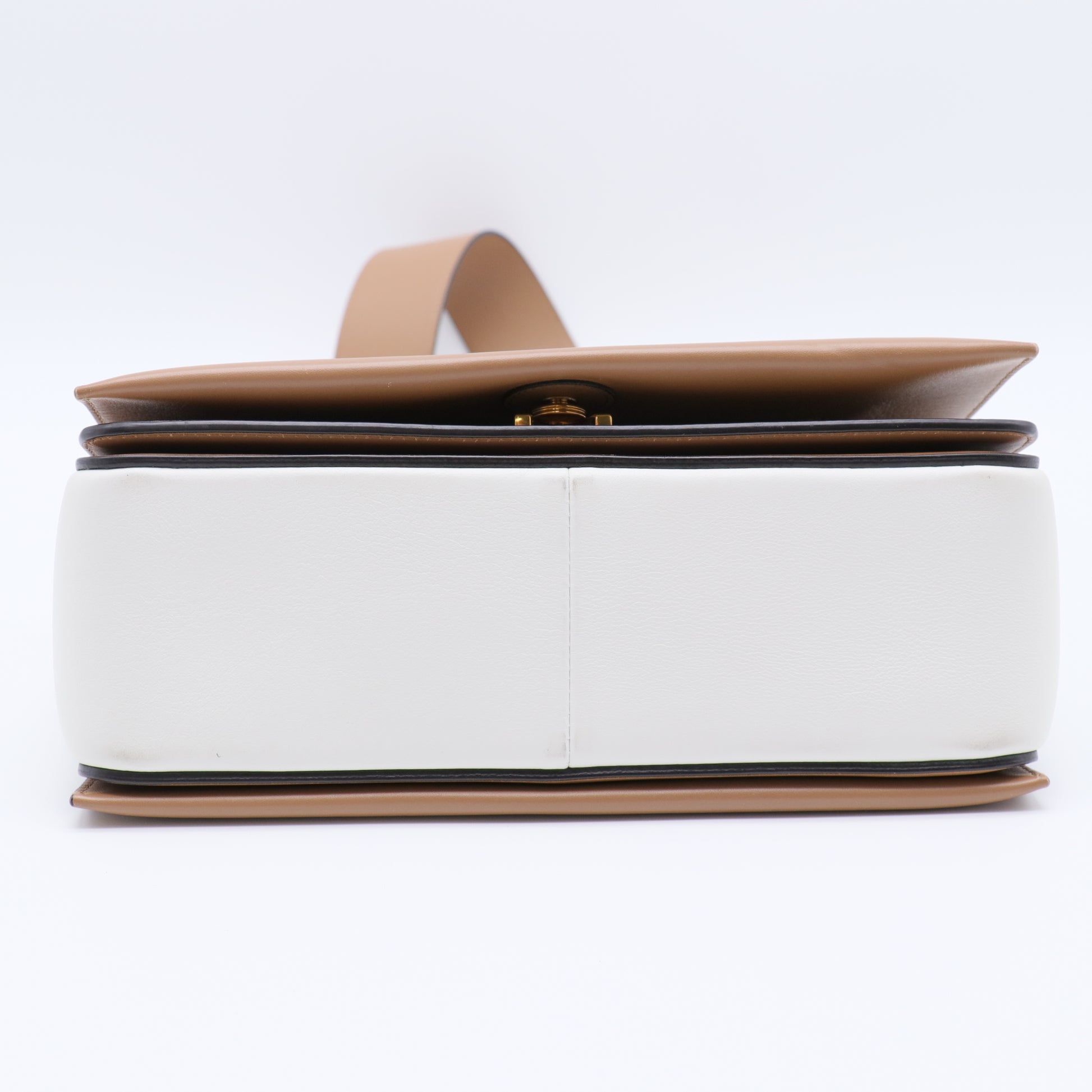 Shiny Smooth Calfskin Medium Frame Shoulder Bag Tan twins