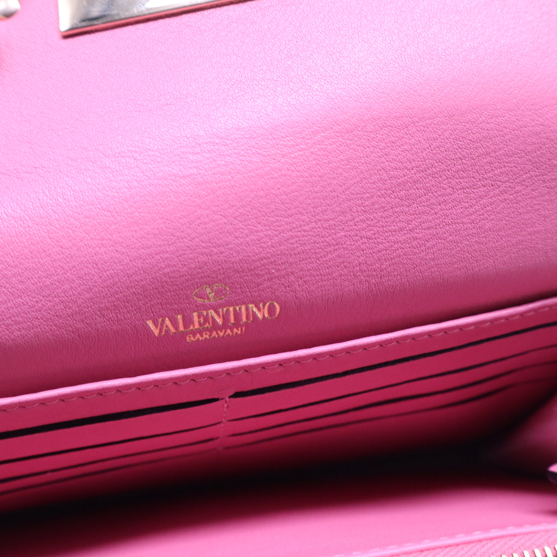 Pink Vitello Rockstud Wristlet Travel Wallet W20925