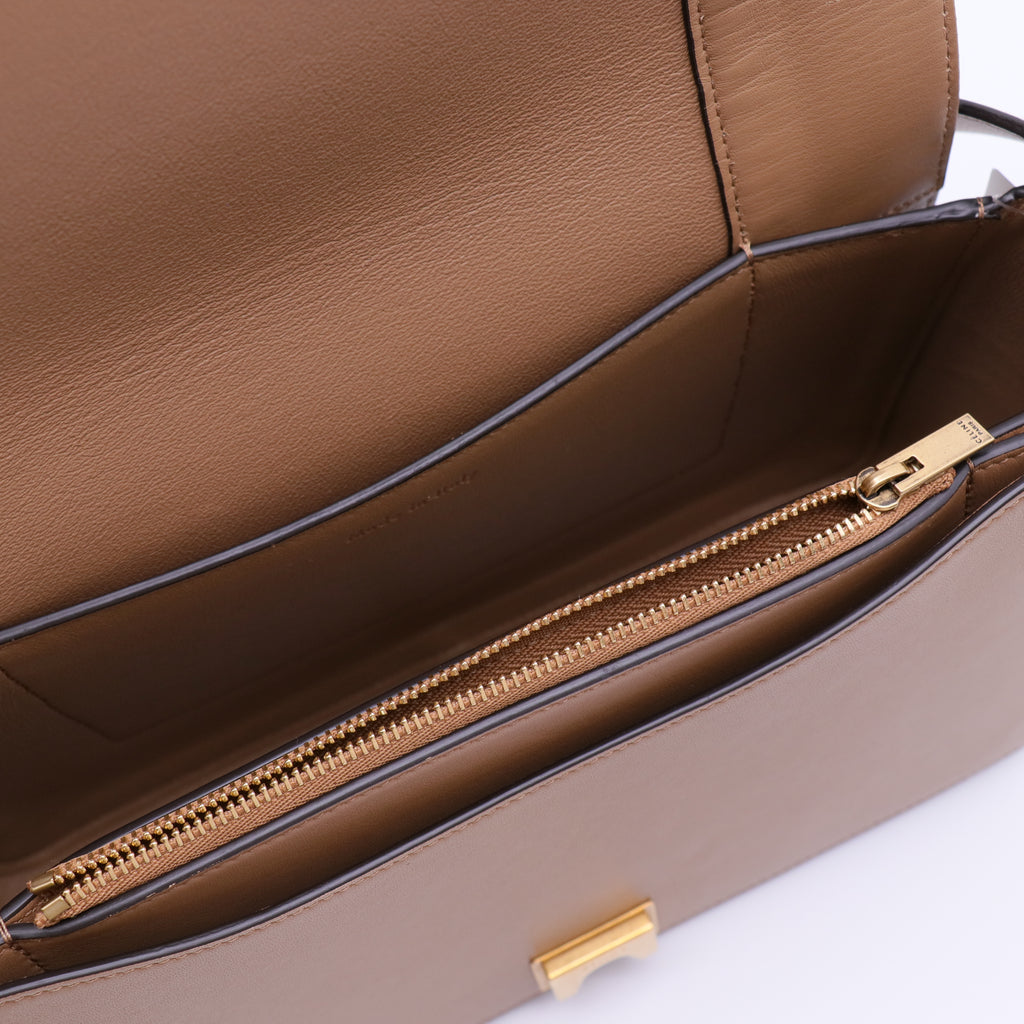 Shiny Smooth Calfskin Medium Frame Shoulder Bag Tan twins