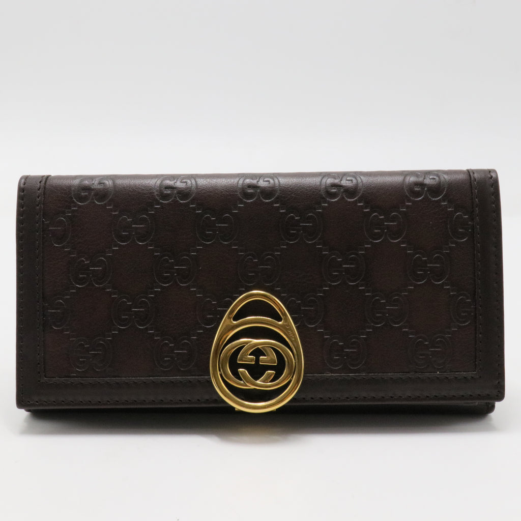 Gucci Brown Guccissima Leather Interlocking GG Clip Continental Wallet