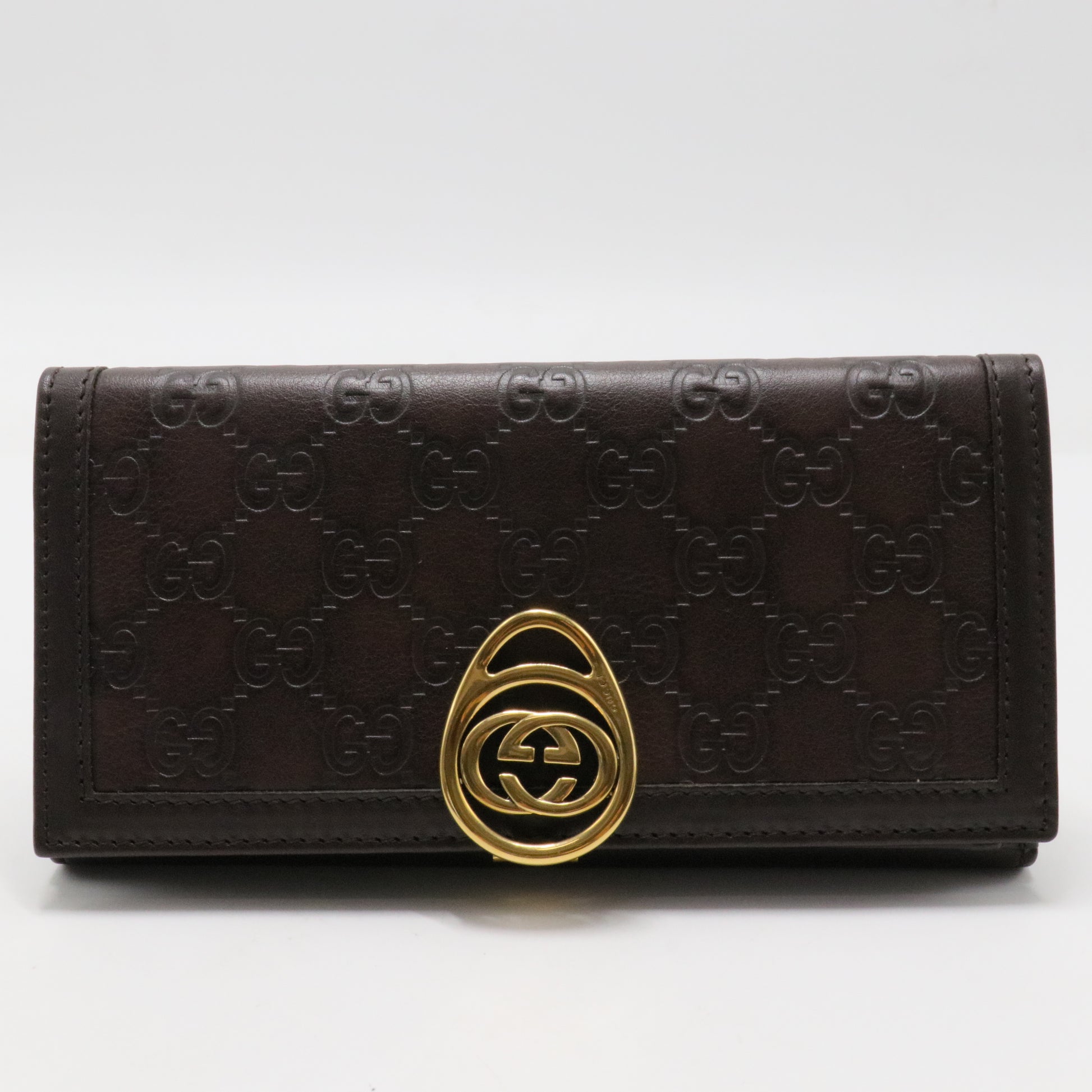Gucci Brown Guccissima Leather Interlocking GG Clip Continental Wallet
