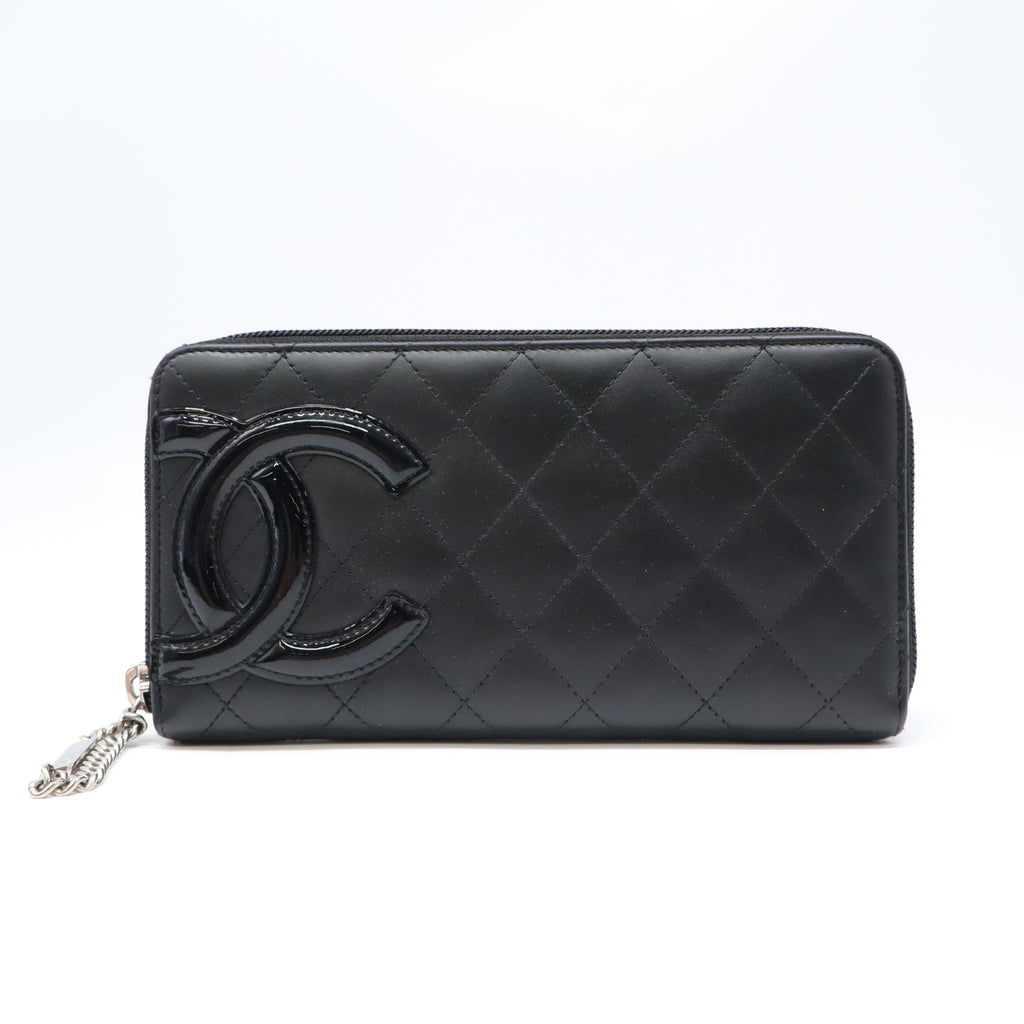 Calfskin Quilted Cambon Large Gusset Zip Around Wallet Black W21744