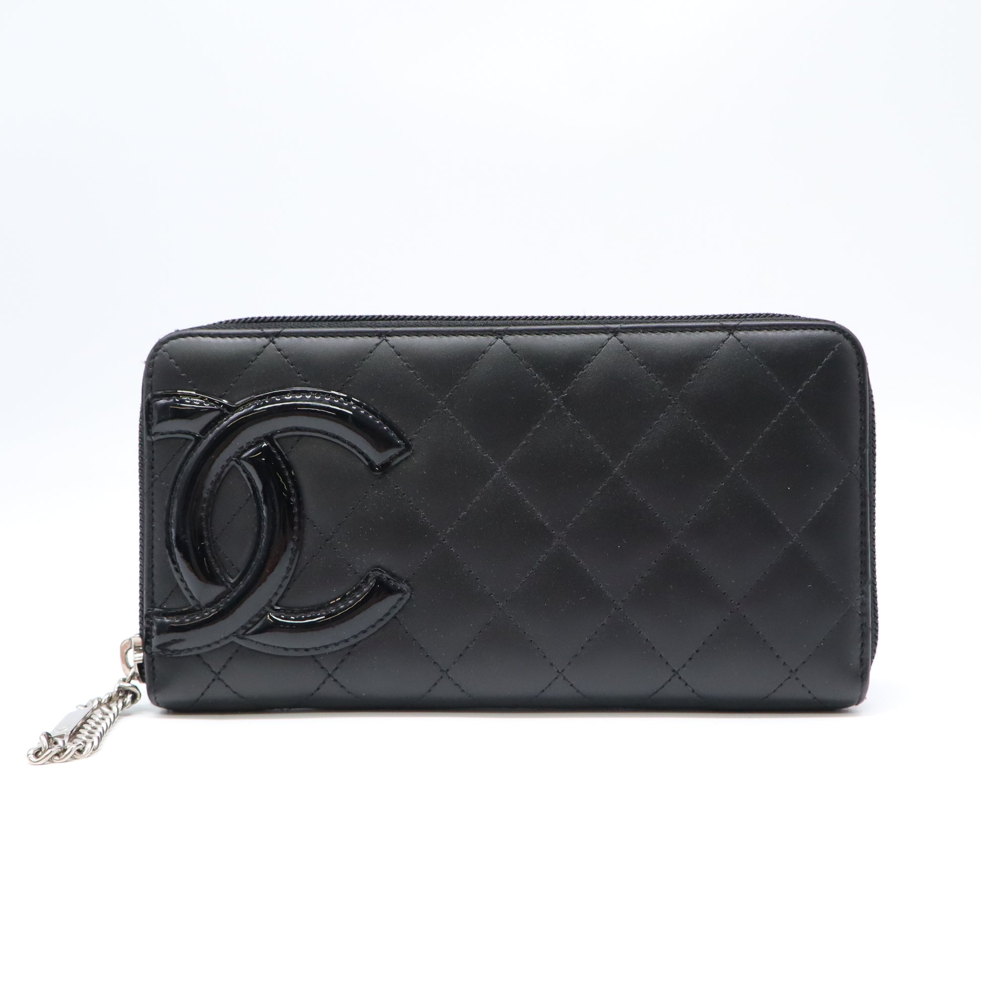 Calfskin Quilted Cambon Large Gusset Zip Around Wallet Black W21744
