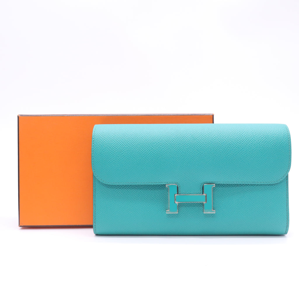 Hermès Bleu Paeon Epsom Constance Long Wallet Twins W23151